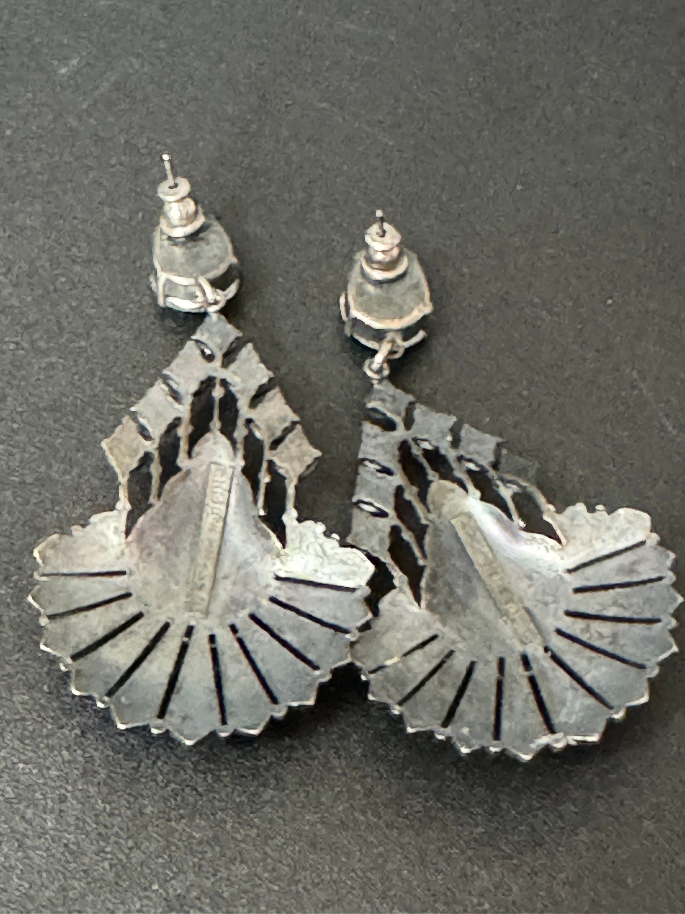 Ermani Bulatti Diamanté Drop Earrings: Antiqued Silver Tone Modernist Design