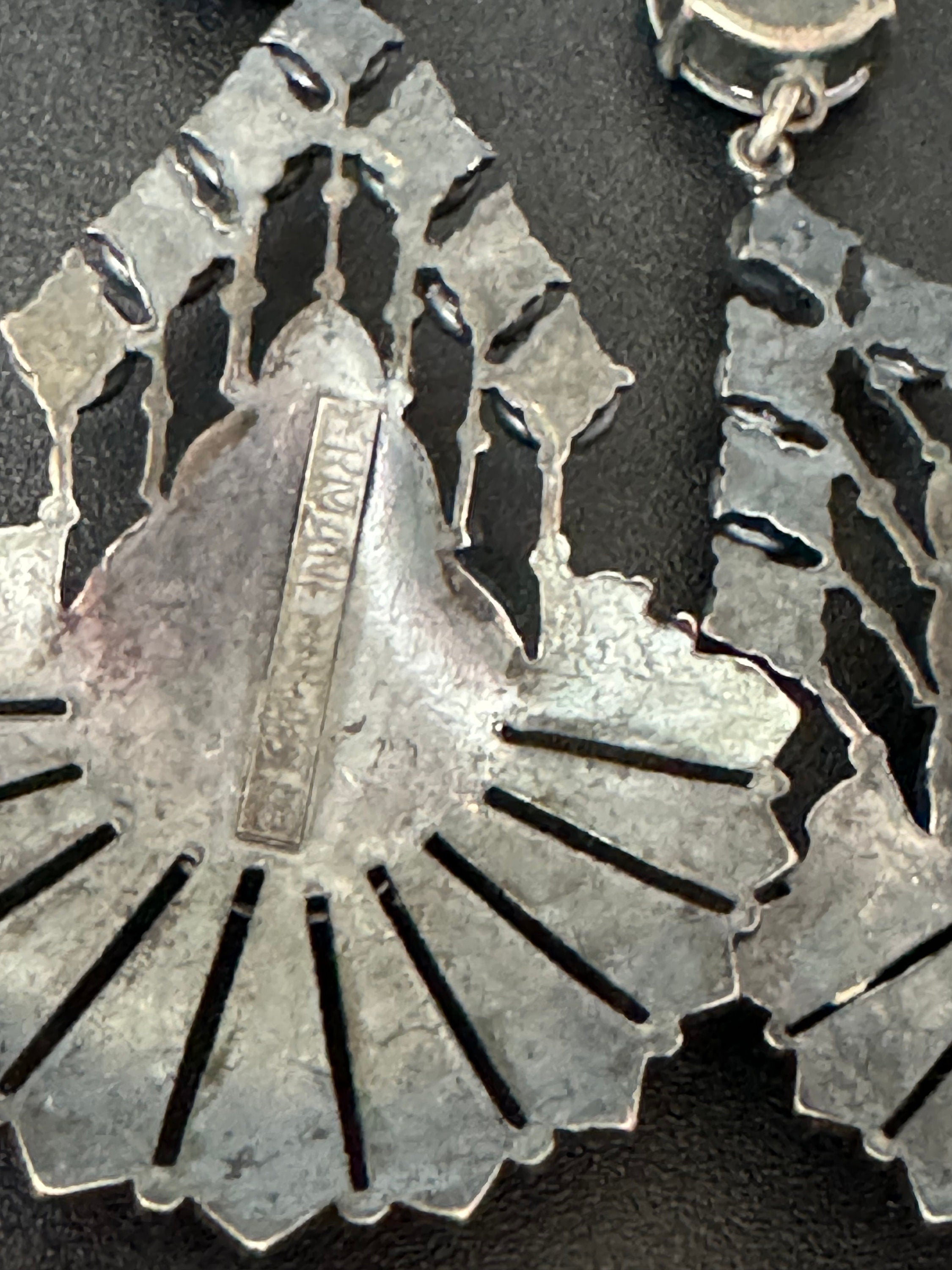 Ermani Bulatti Diamanté Drop Earrings: Antiqued Silver Tone Modernist Design