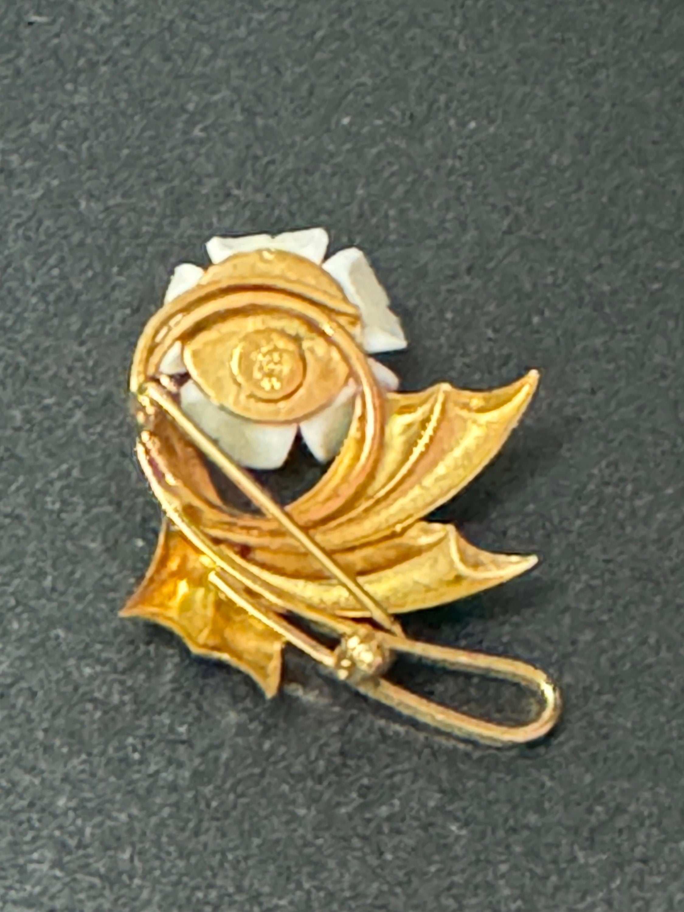 1/20th 18k rolled gold Early Plastic Celluloid Art Deco beige cream resin floral dog rose brooch 4cm