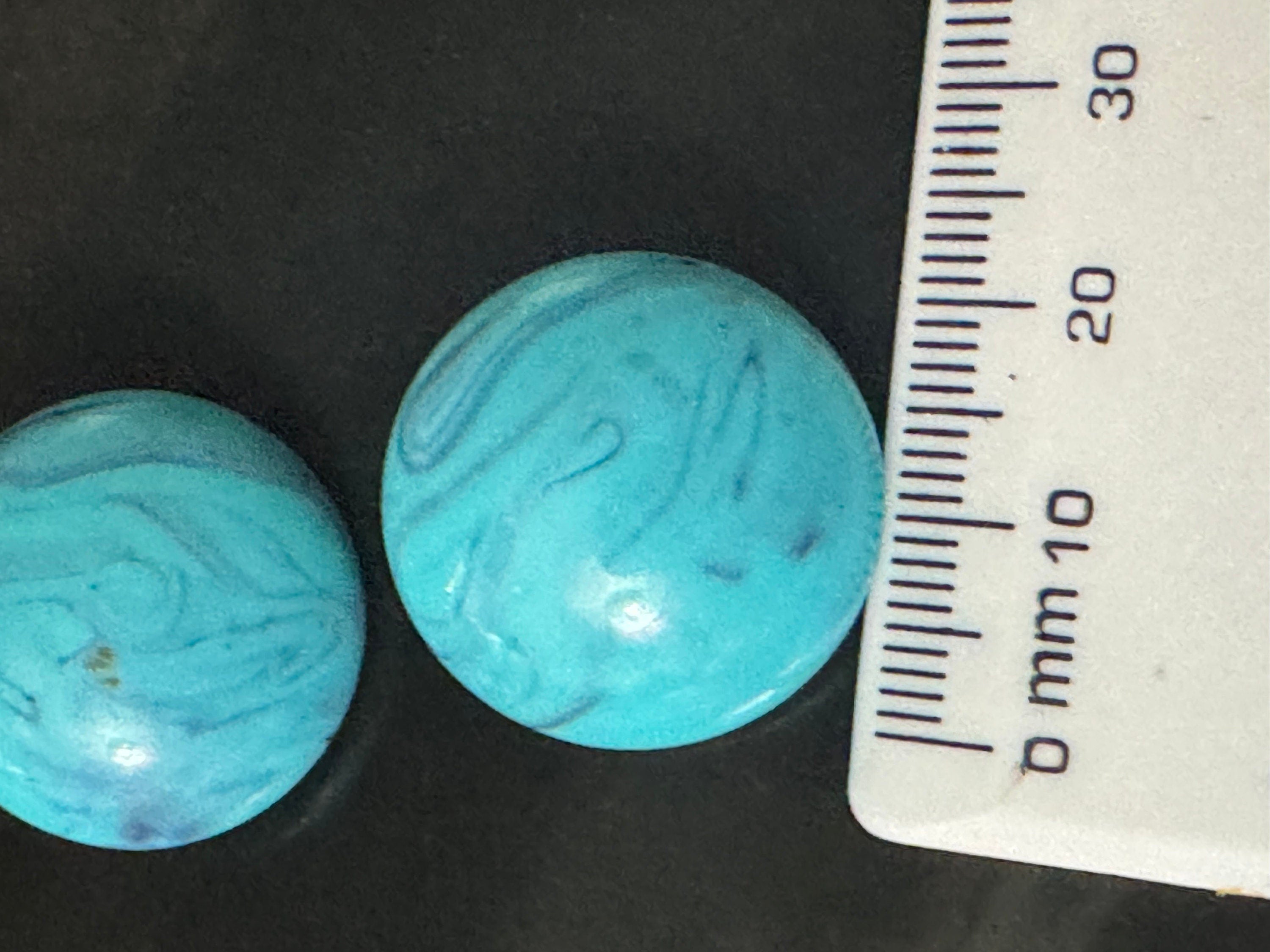 Large 2cm round turquoise blue plastic button clip on stud earrings 1980s