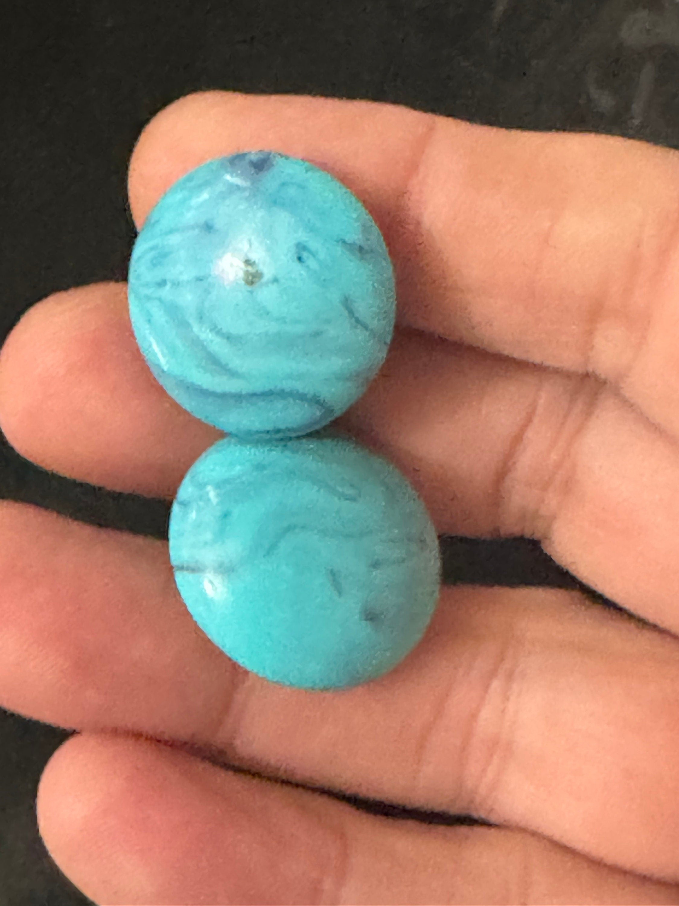 Large 2cm round turquoise blue plastic button clip on stud earrings 1980s