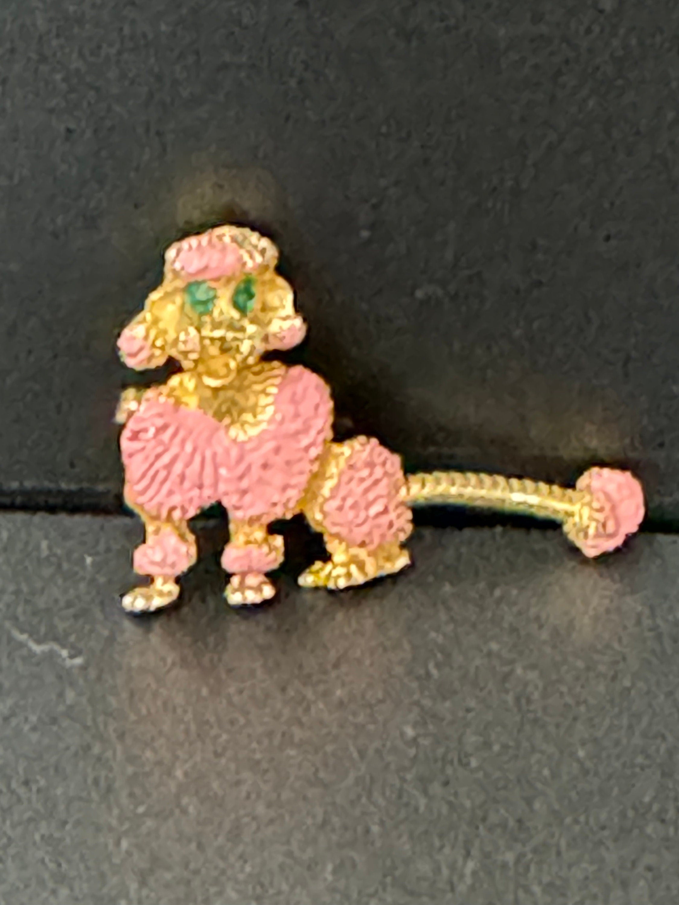Vintage small kitsch fluffy pink POODLE Dog Brooch Pin mid century