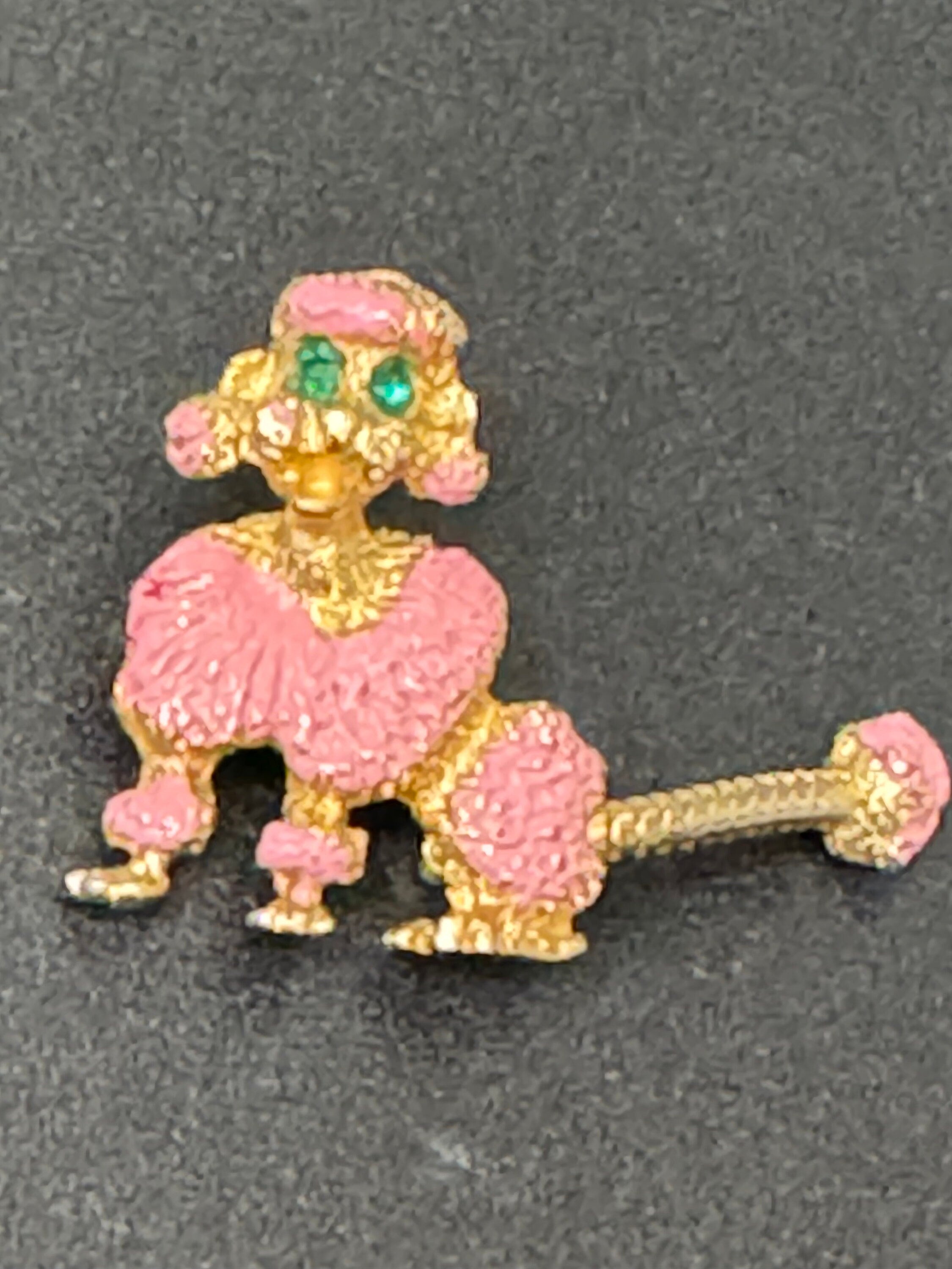 Vintage small kitsch fluffy pink POODLE Dog Brooch Pin mid century