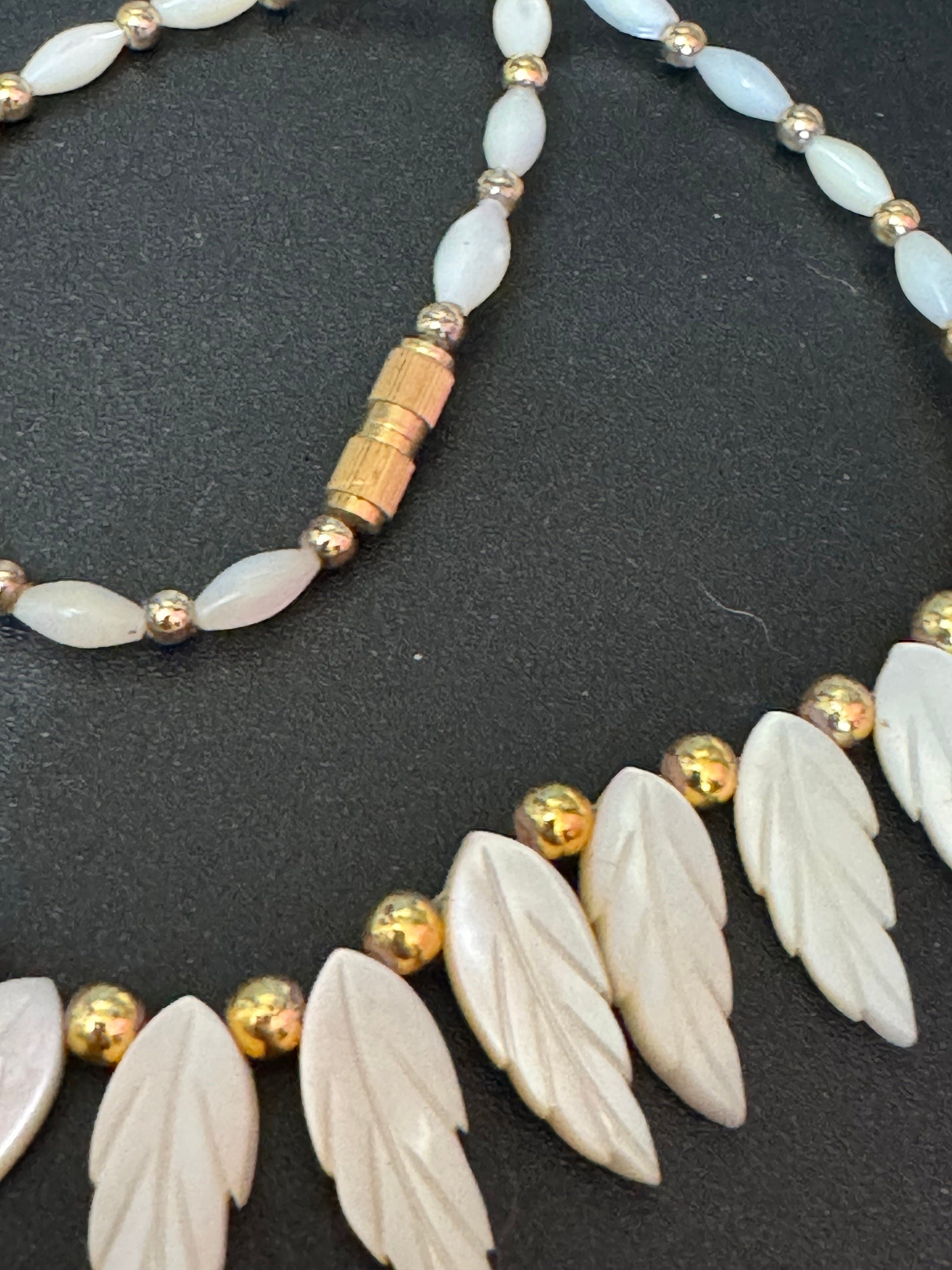 Vintage Carved Mother of Pearl Necklace: Boho Nautical Style