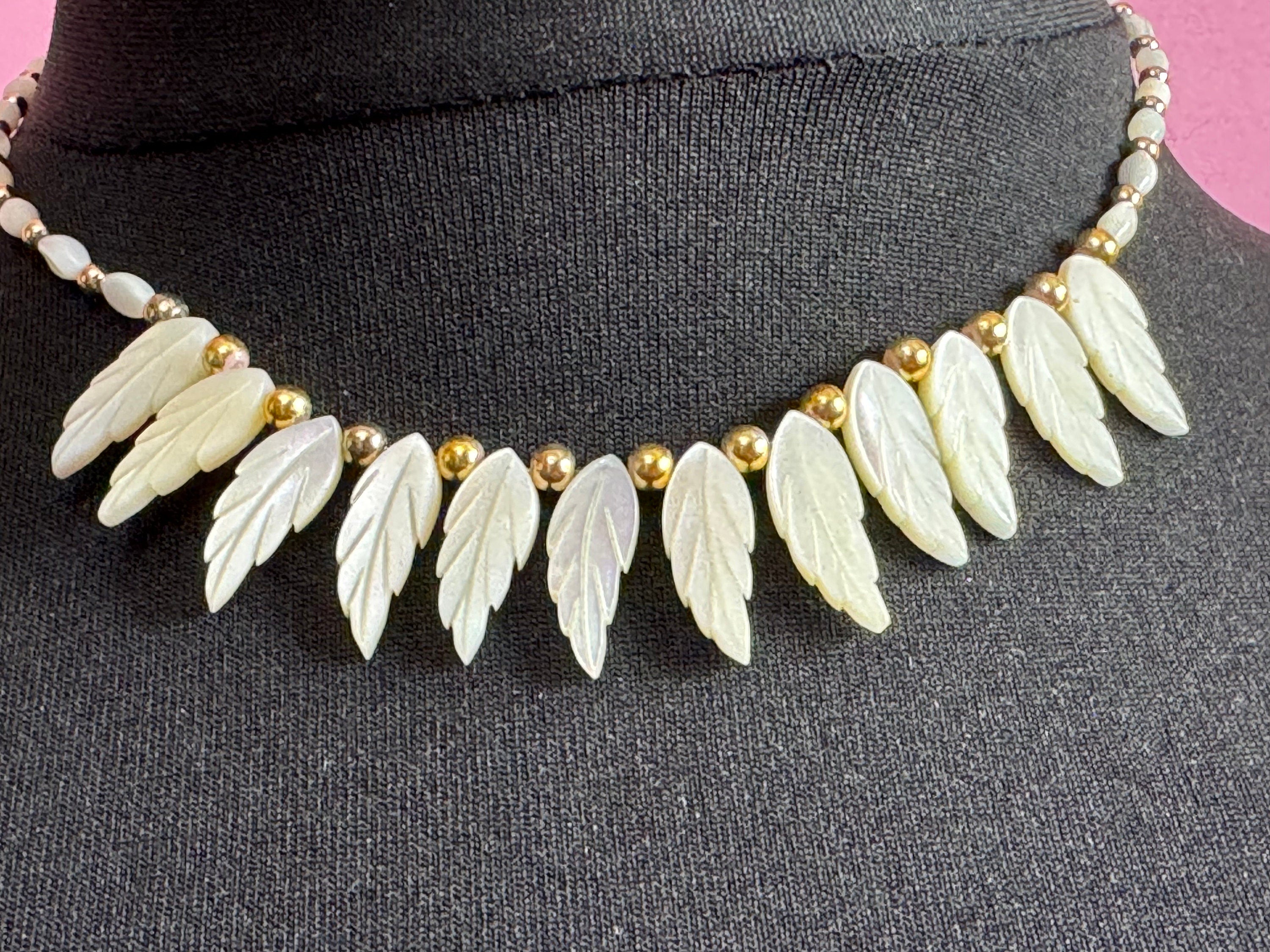 Vintage Carved Mother of Pearl Necklace: Boho Nautical Style