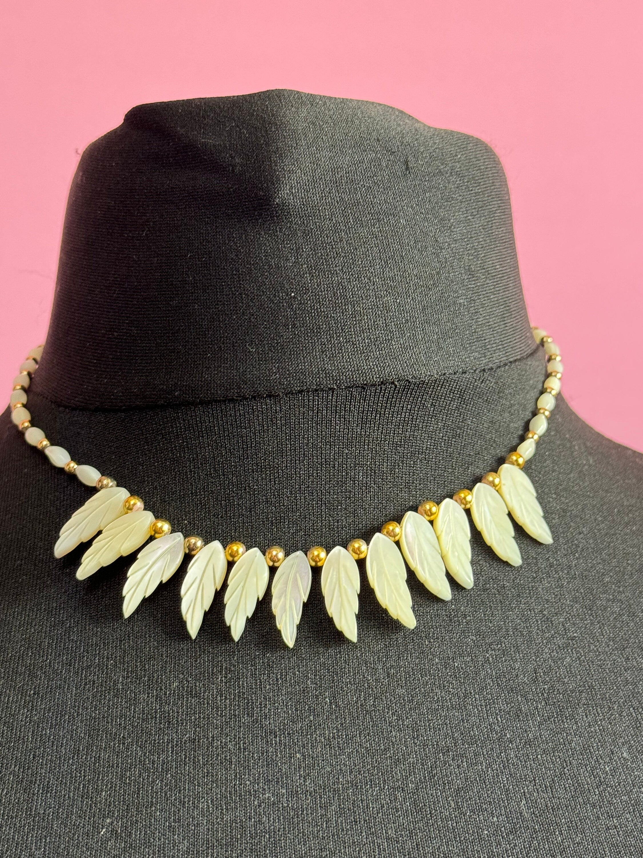 Vintage Carved Mother of Pearl Necklace: Boho Nautical Style