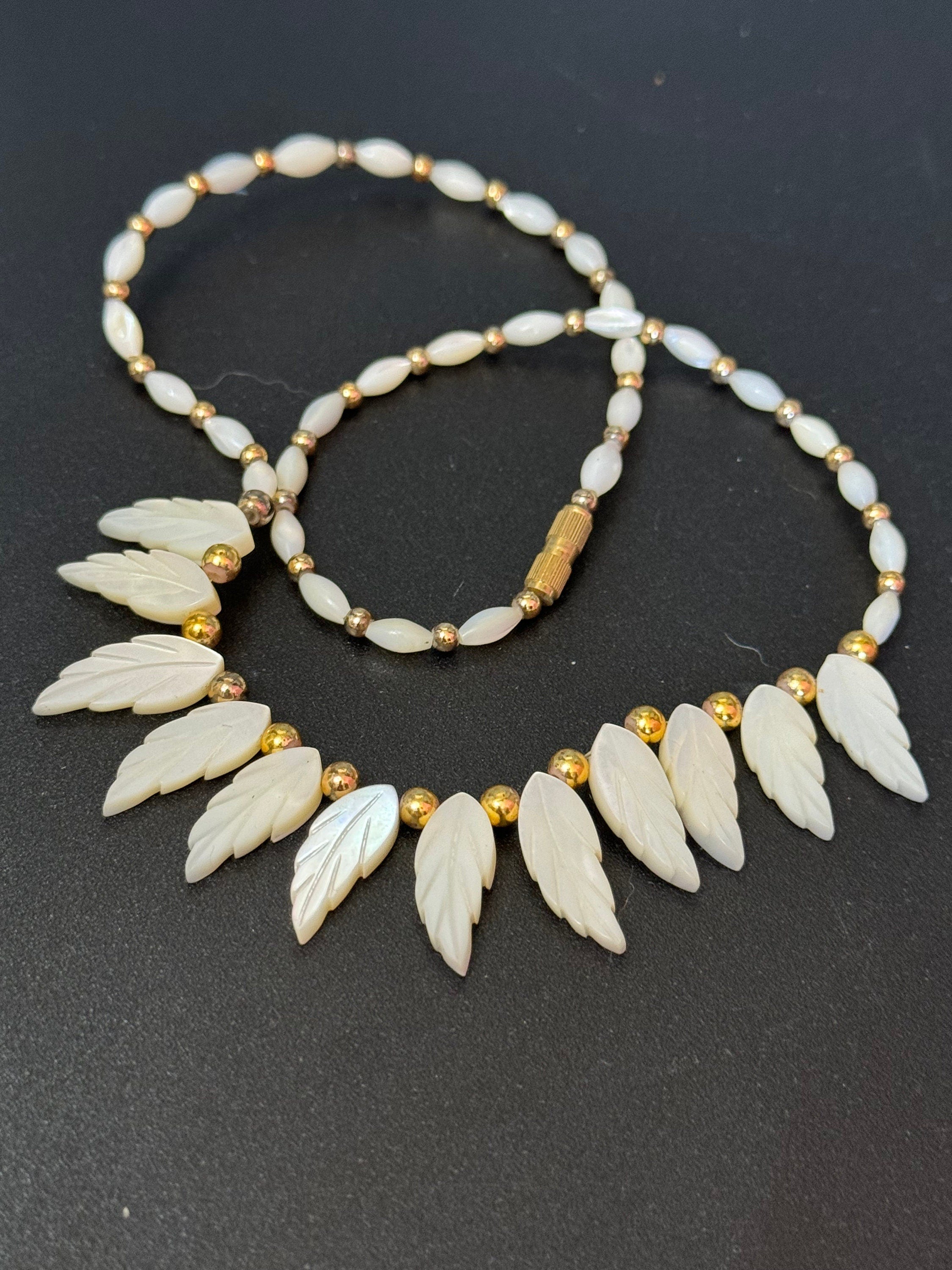 Vintage Carved Mother of Pearl Necklace: Boho Nautical Style