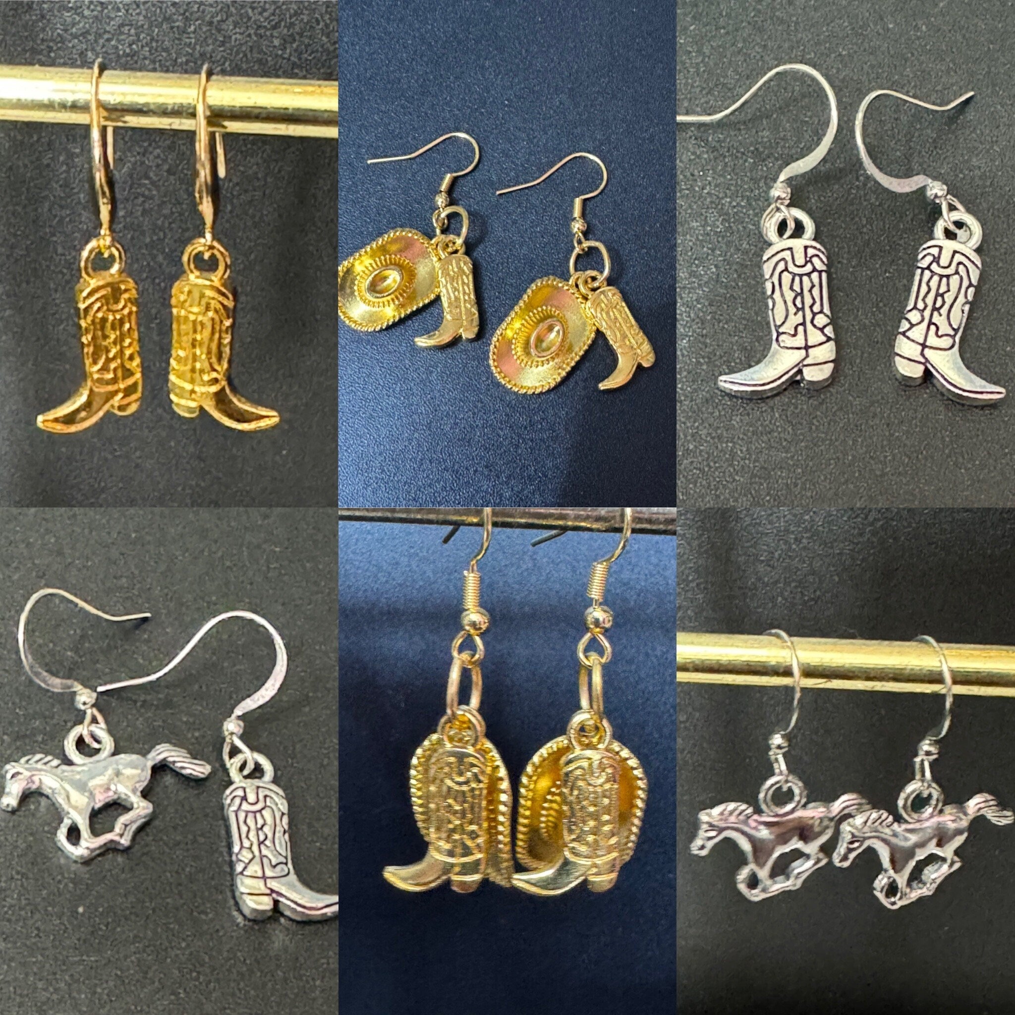 Cowgirl earrungs Western 2.0 pink cowboy boot and hat long dangly drops gold tone dolly disco jewellery