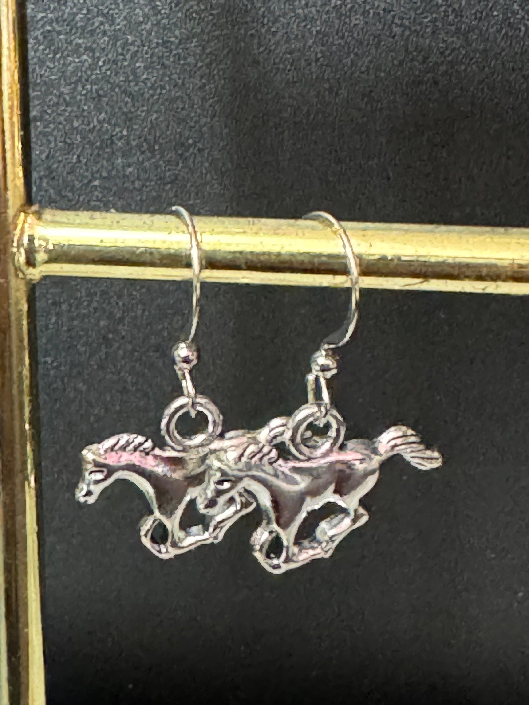 silver tone cowboy horse small dangly earrings Dolly Parton western jewellery pierced
