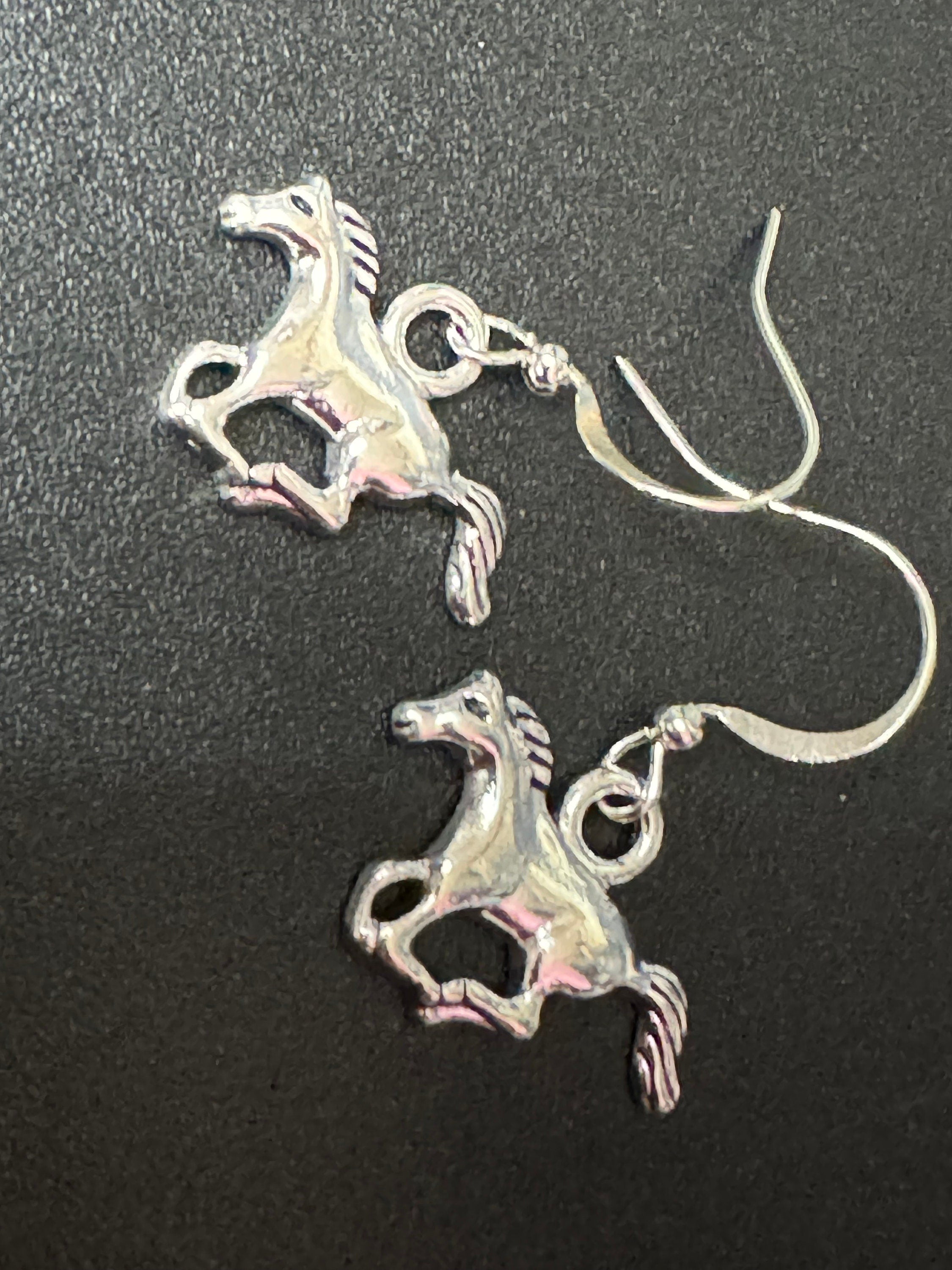 silver tone cowboy horse small dangly earrings Dolly Parton western jewellery pierced