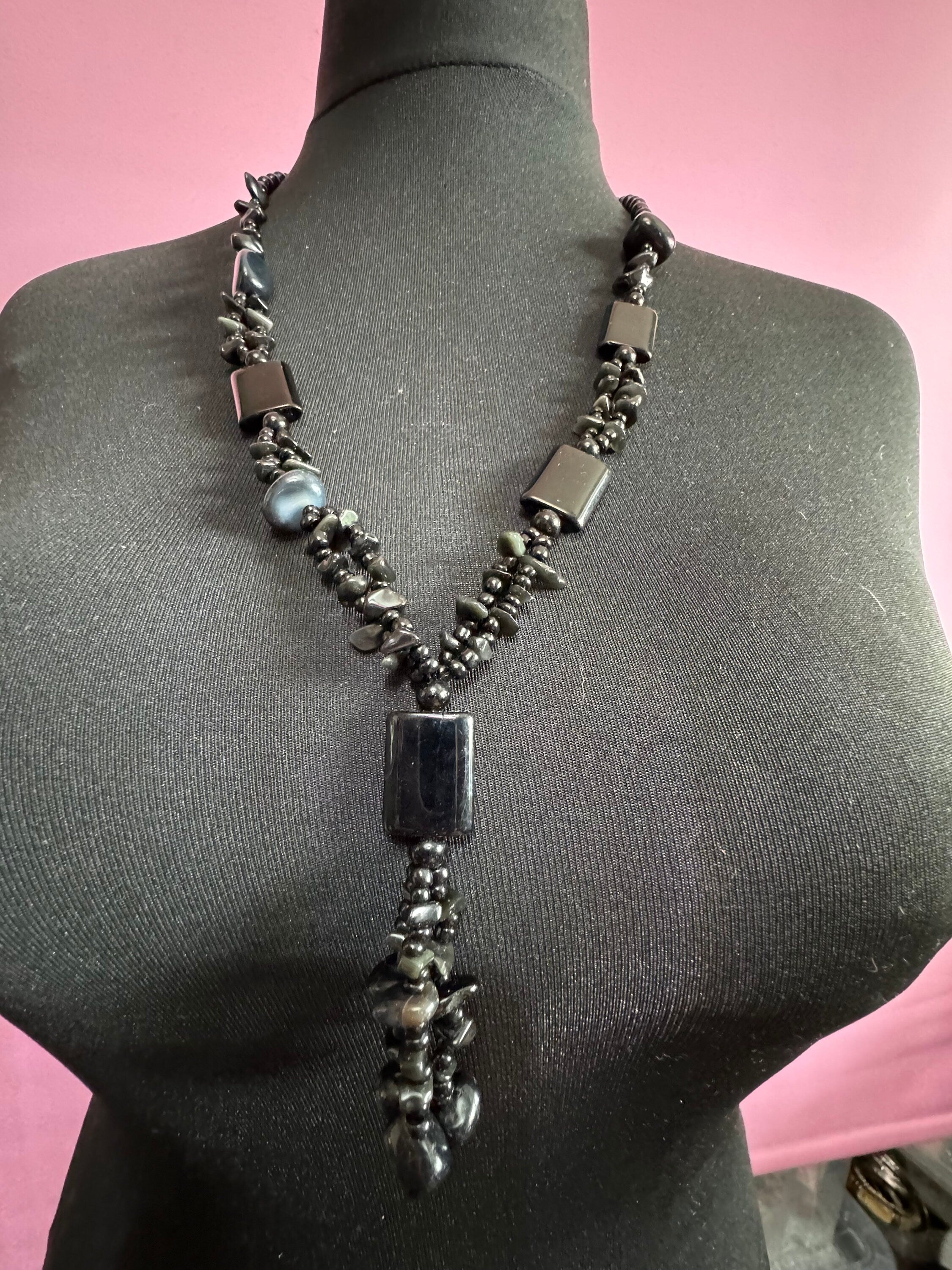 Vintage long 72cm glass beaded necklace with tassel beads vintage antique style 80s 90s