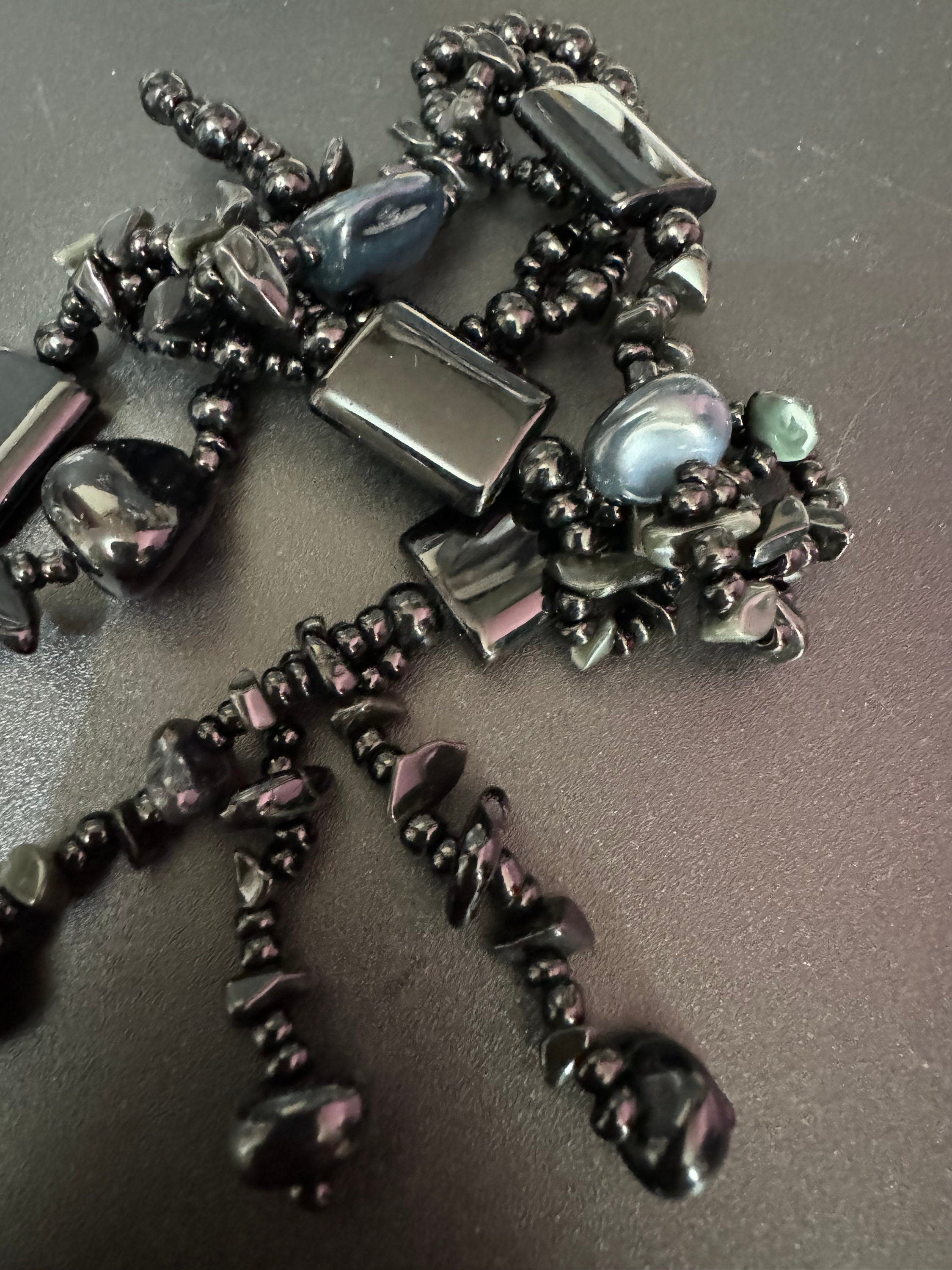 Vintage long 72cm glass beaded necklace with tassel beads vintage antique style 80s 90s