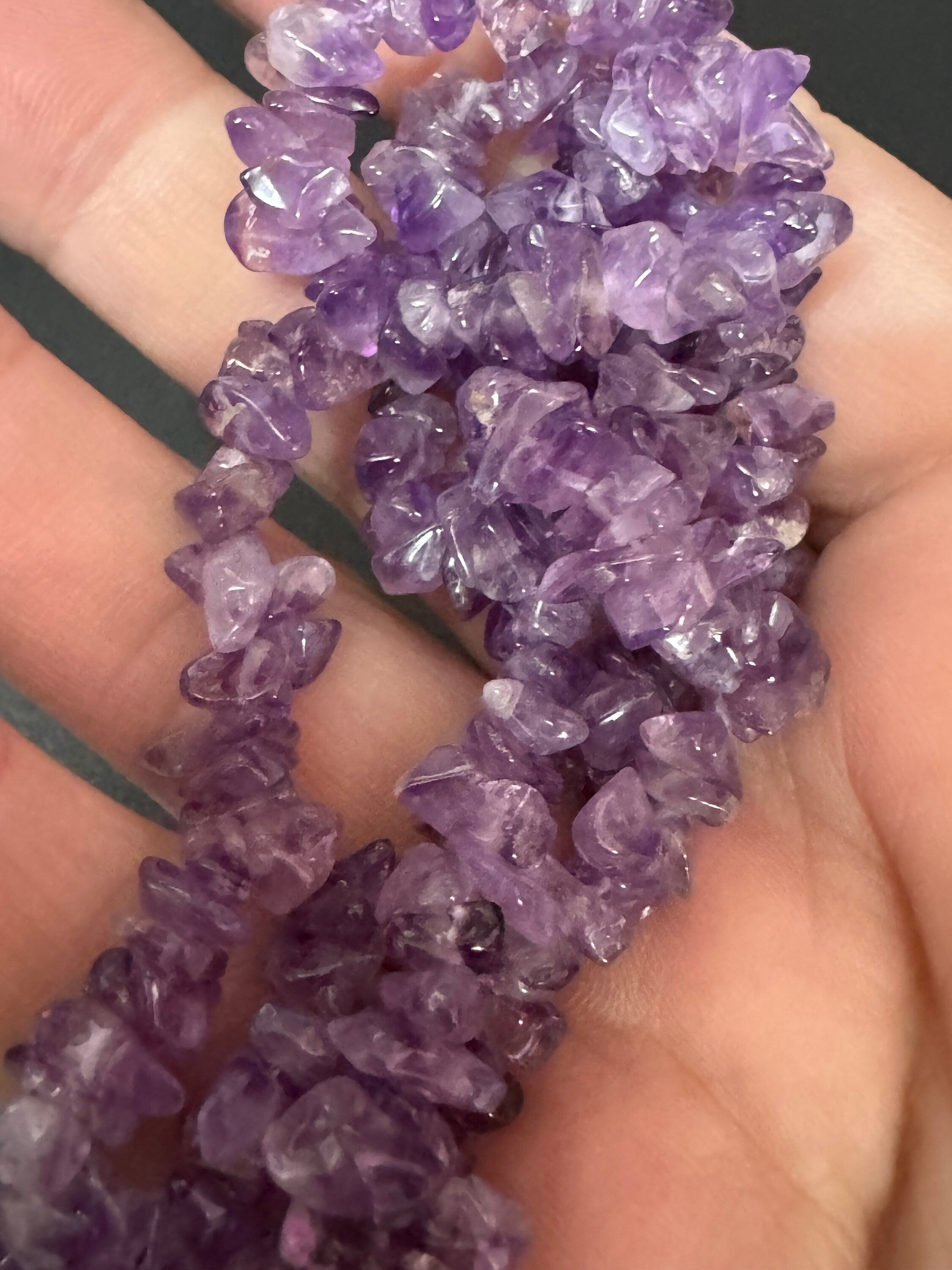 vintage beaded amethyst natural gemstone necklace 60cm barrel clasp