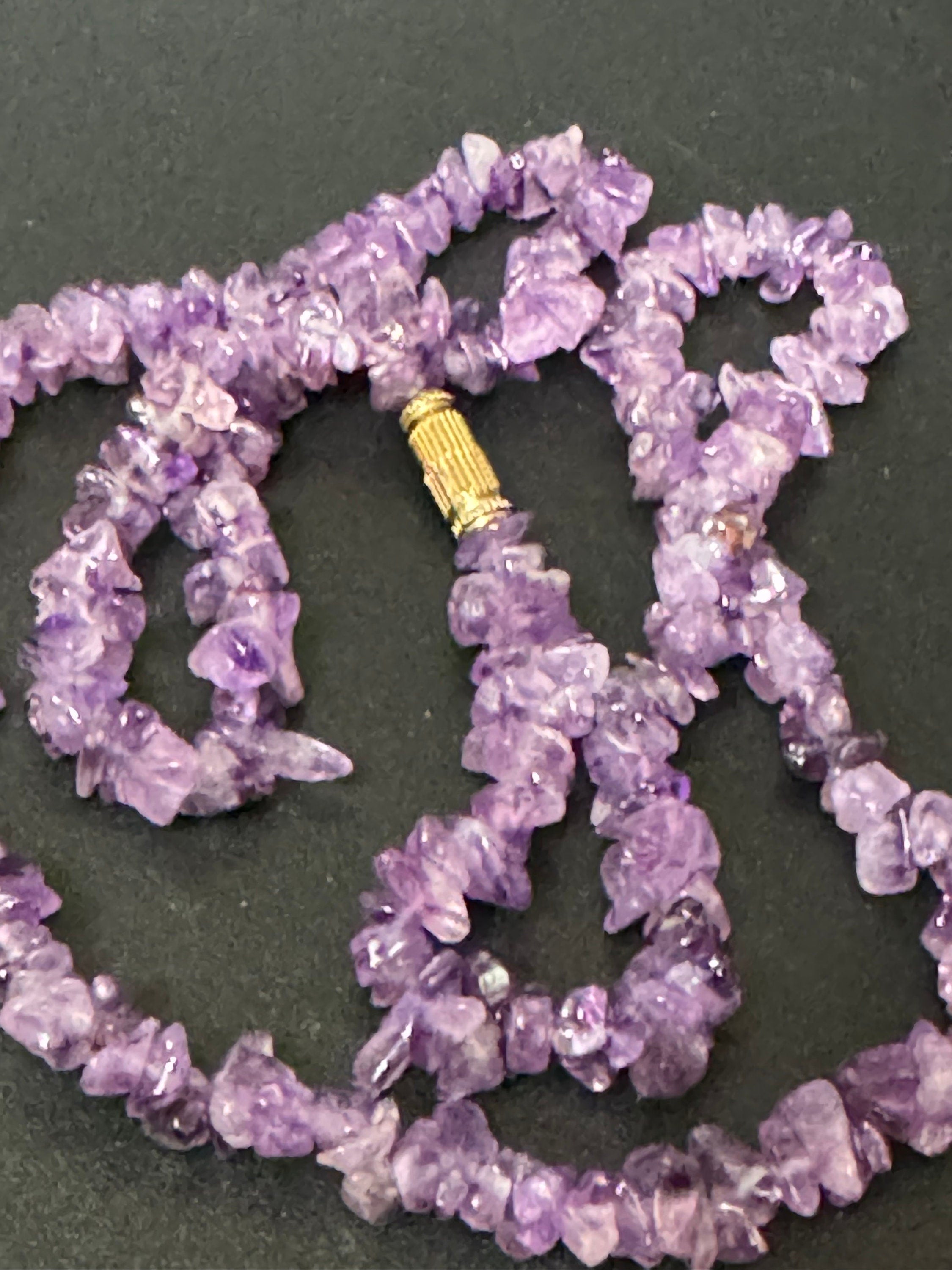 vintage beaded amethyst natural gemstone necklace 60cm barrel clasp