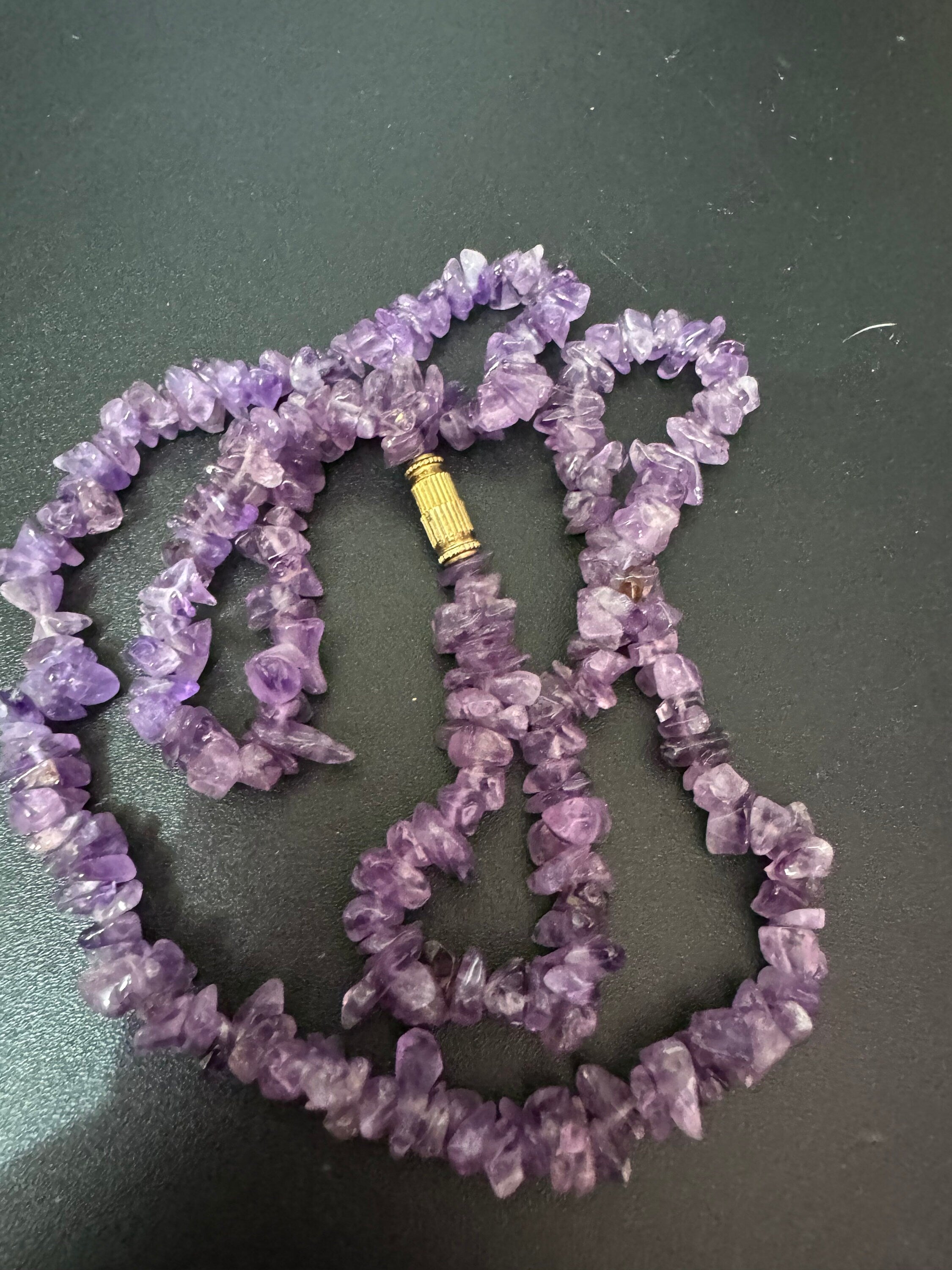 vintage beaded amethyst natural gemstone necklace 60cm barrel clasp