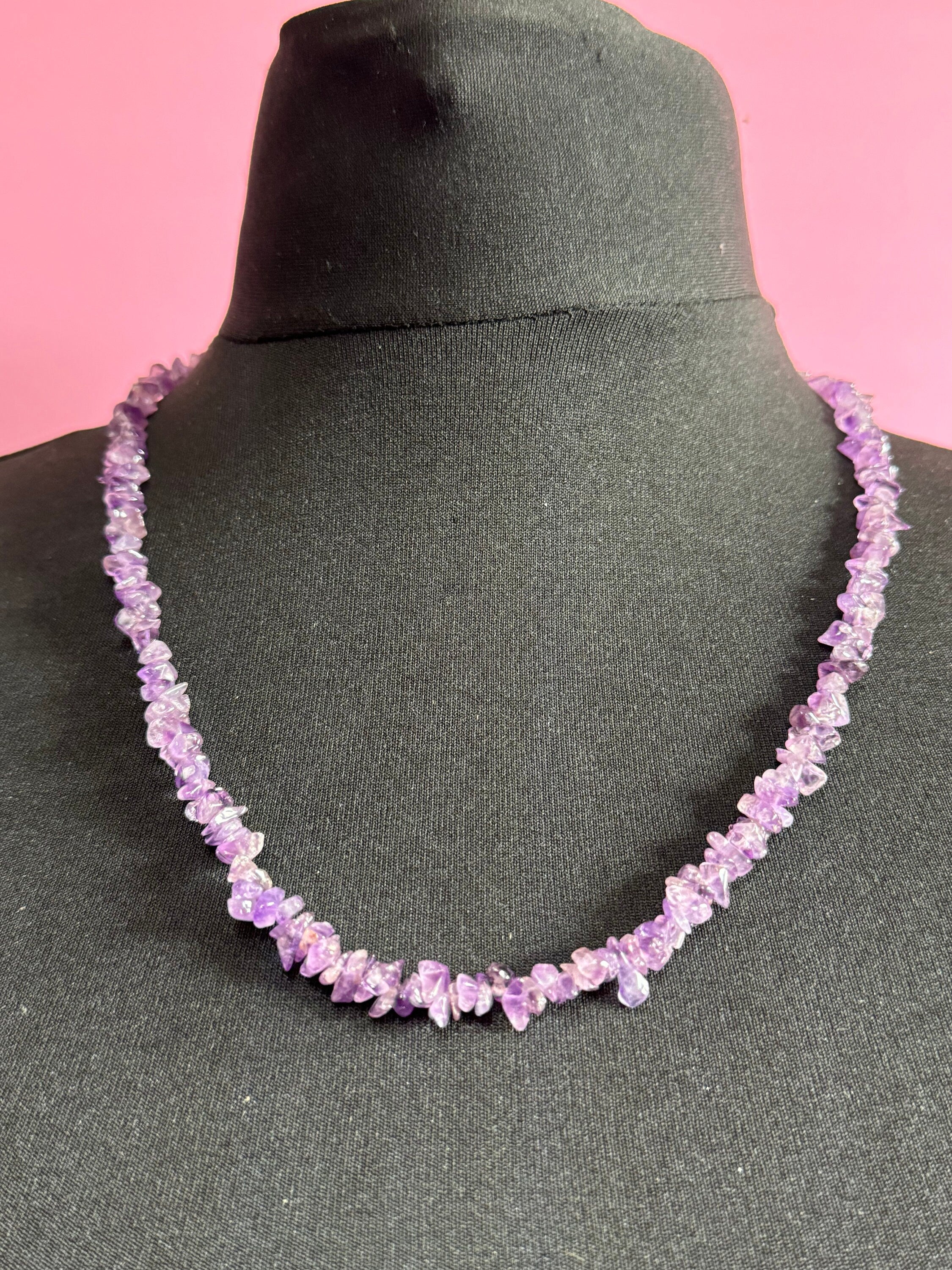 vintage beaded amethyst natural gemstone necklace 60cm barrel clasp