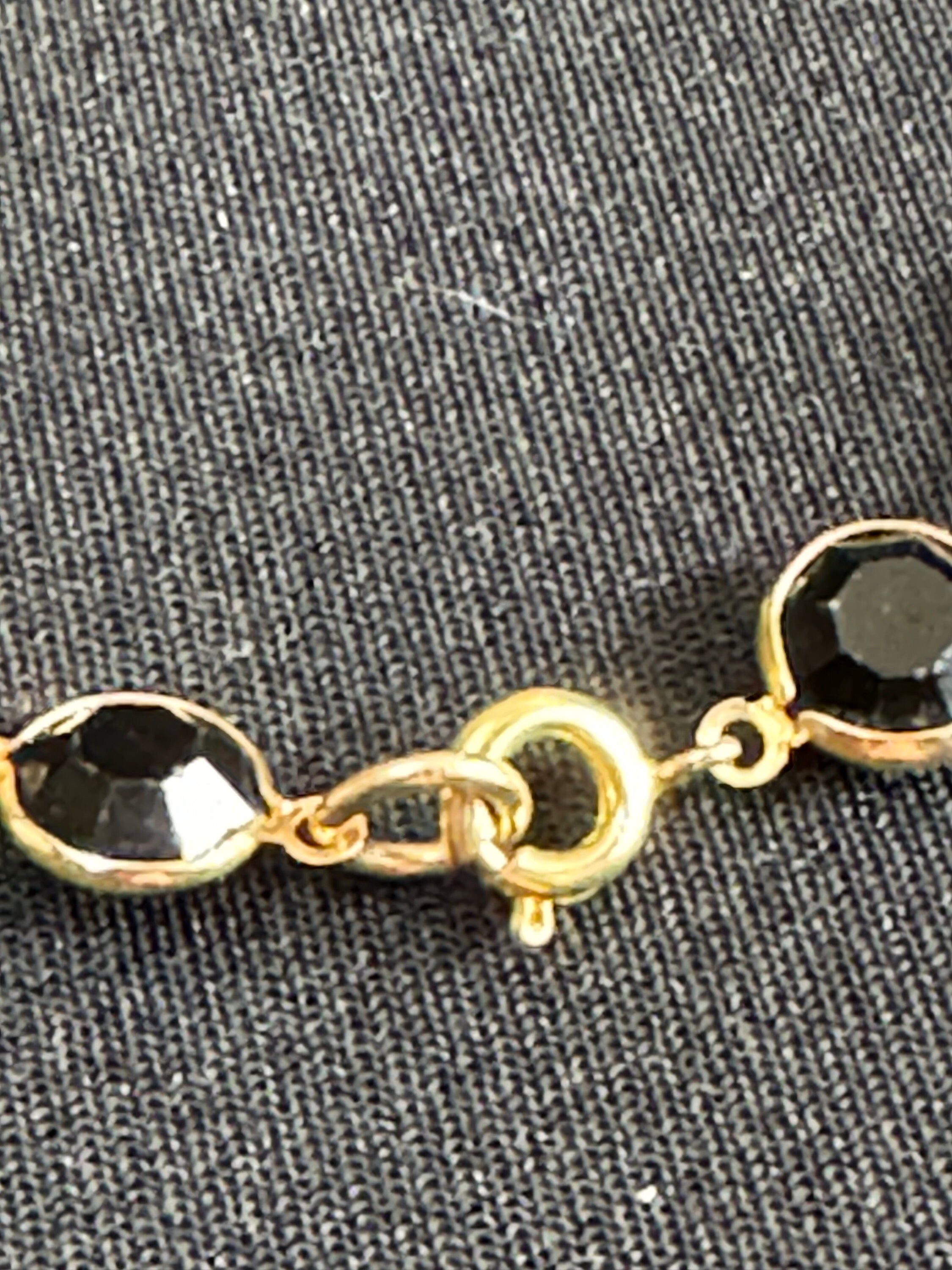 Retro Black Glass Crystal Rivière Necklace - Gold Tone Chain