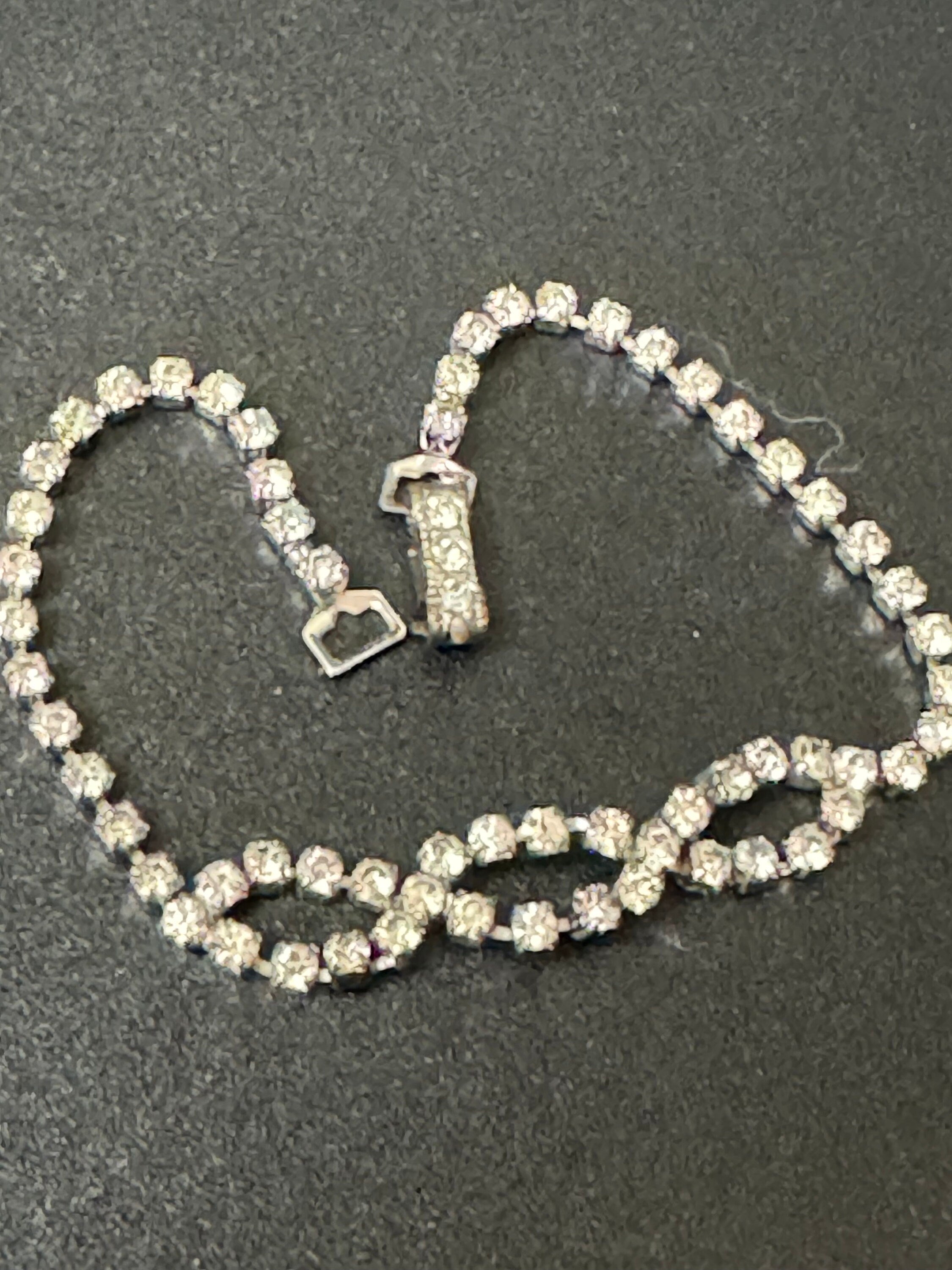 slim Vintage clear Diamanté silver tone rhinestone set cocktail Bracelet 18cm