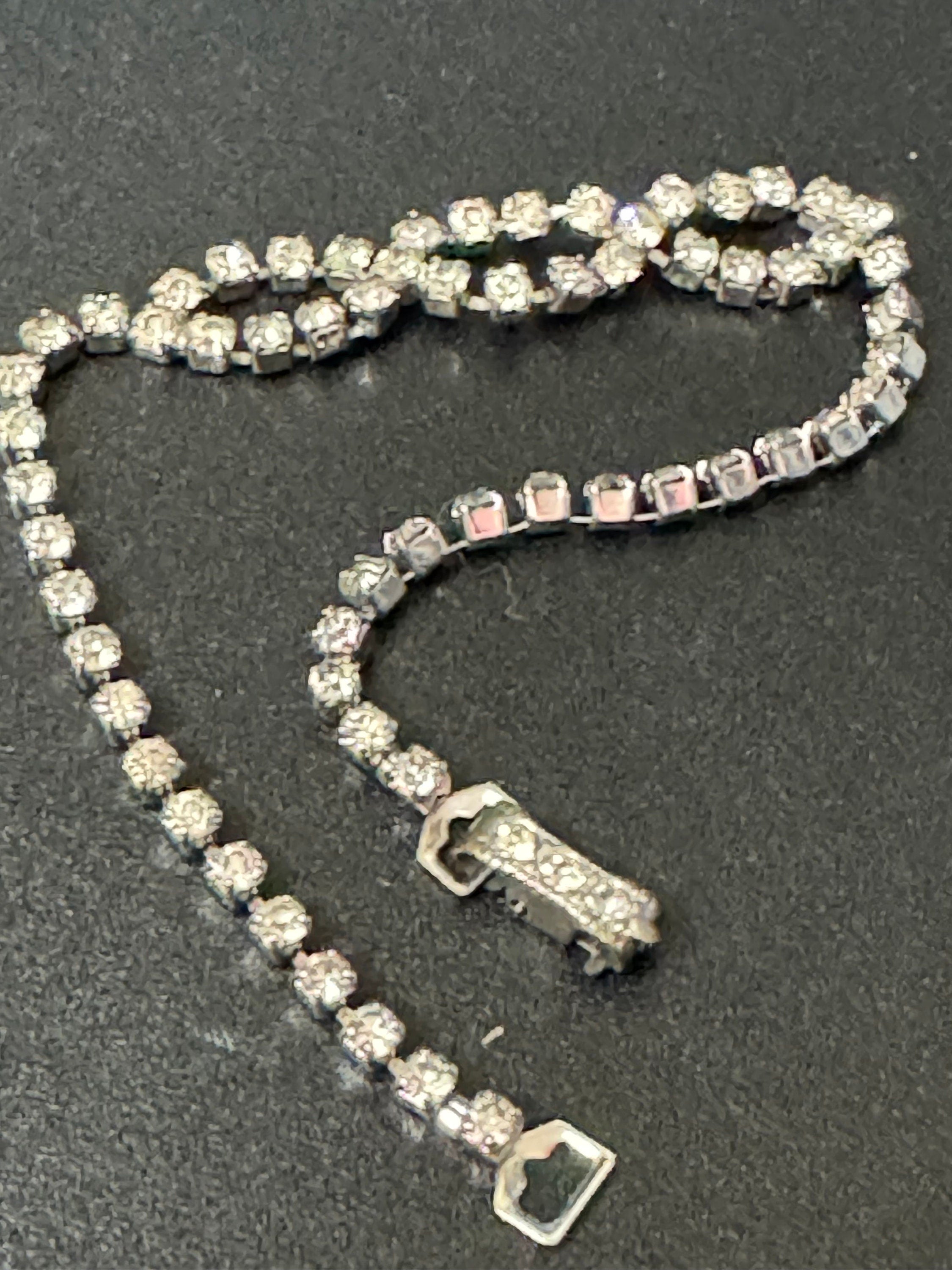 slim Vintage clear Diamanté silver tone rhinestone set cocktail Bracelet 18cm