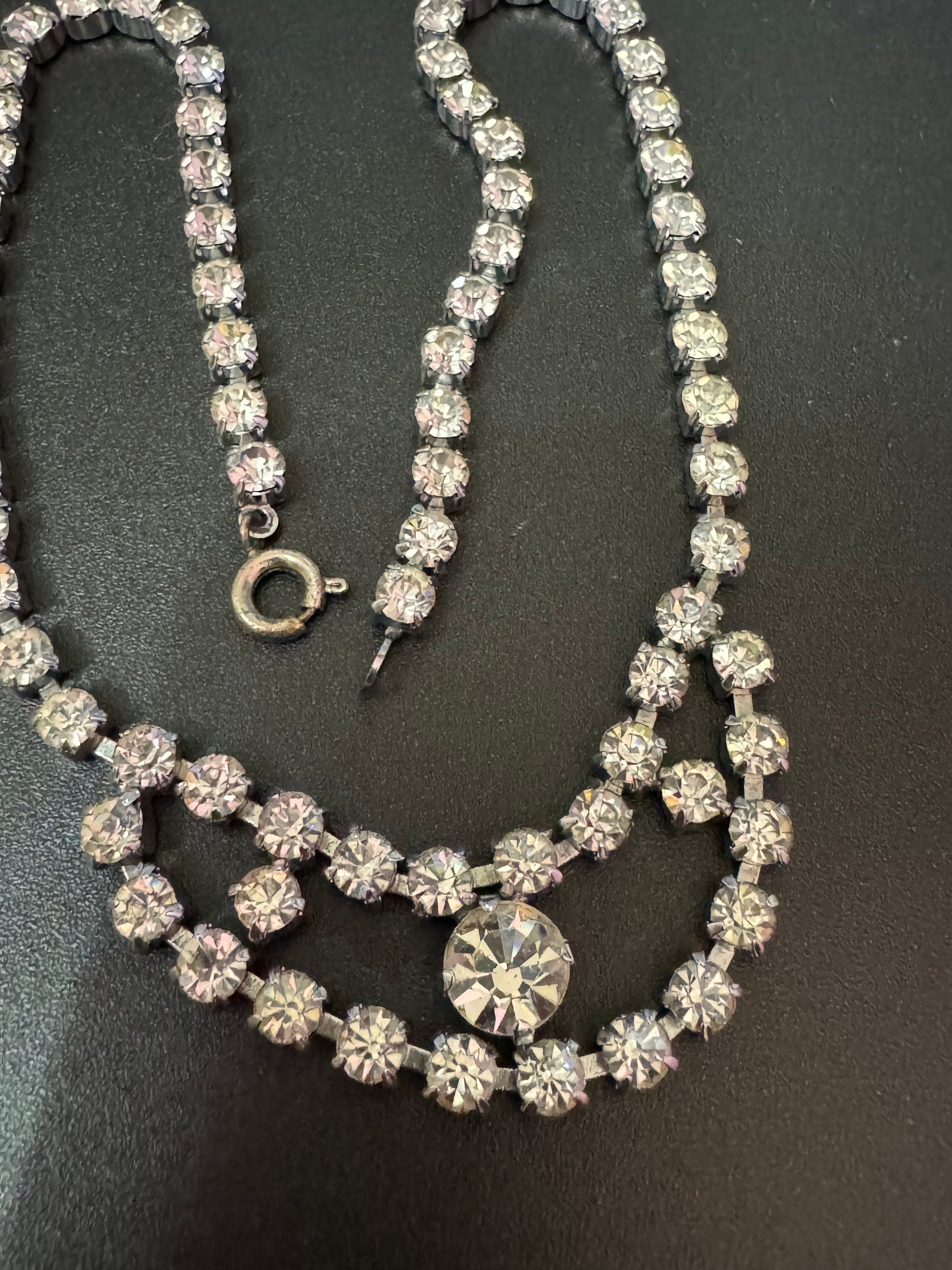 Petite 38.5cm silver Clear glass Diamanté rhinestone paste cocktail necklace