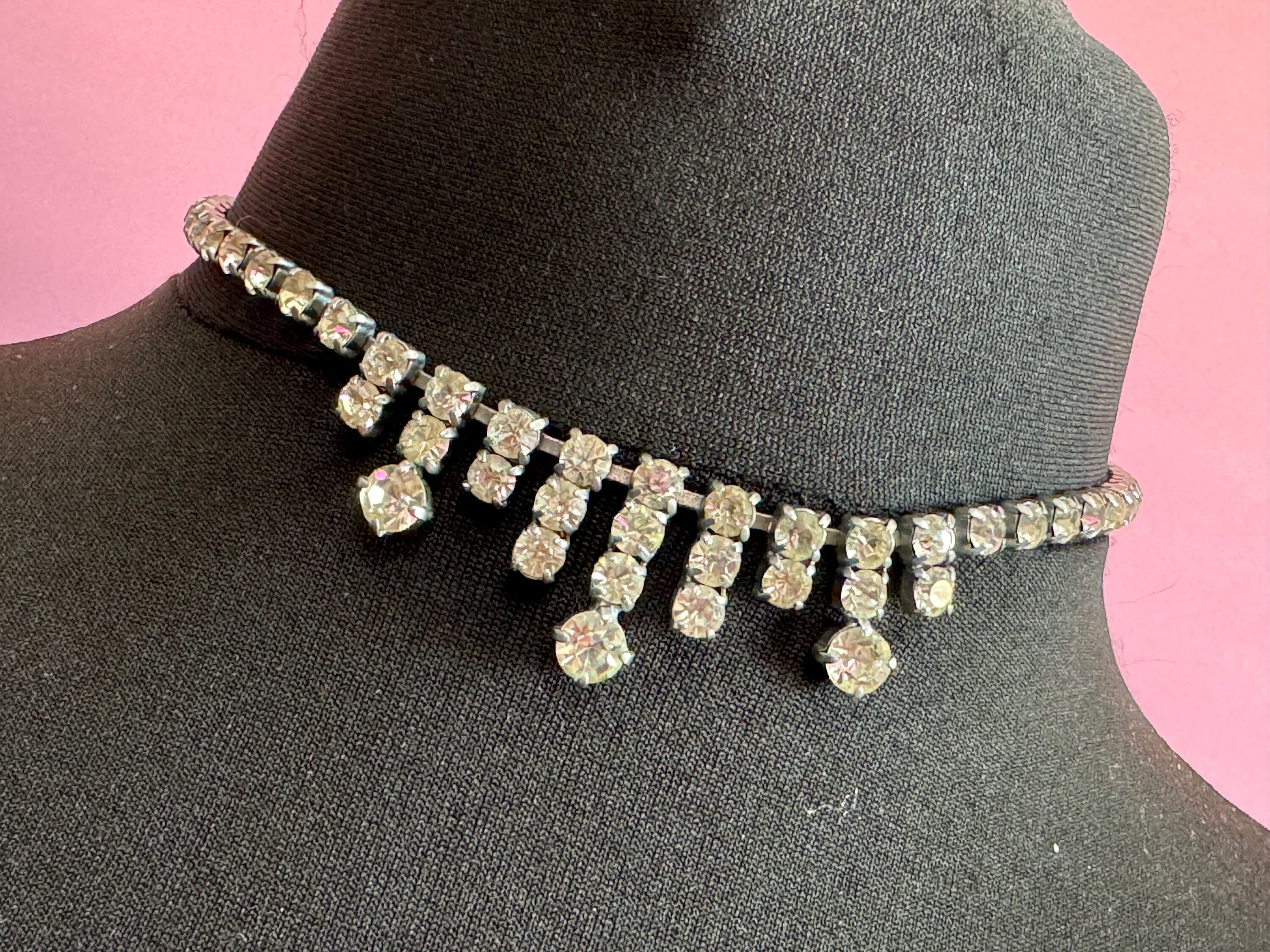 Petite 39.5cm silver Clear glass Diamanté rhinestone paste cocktail necklace
