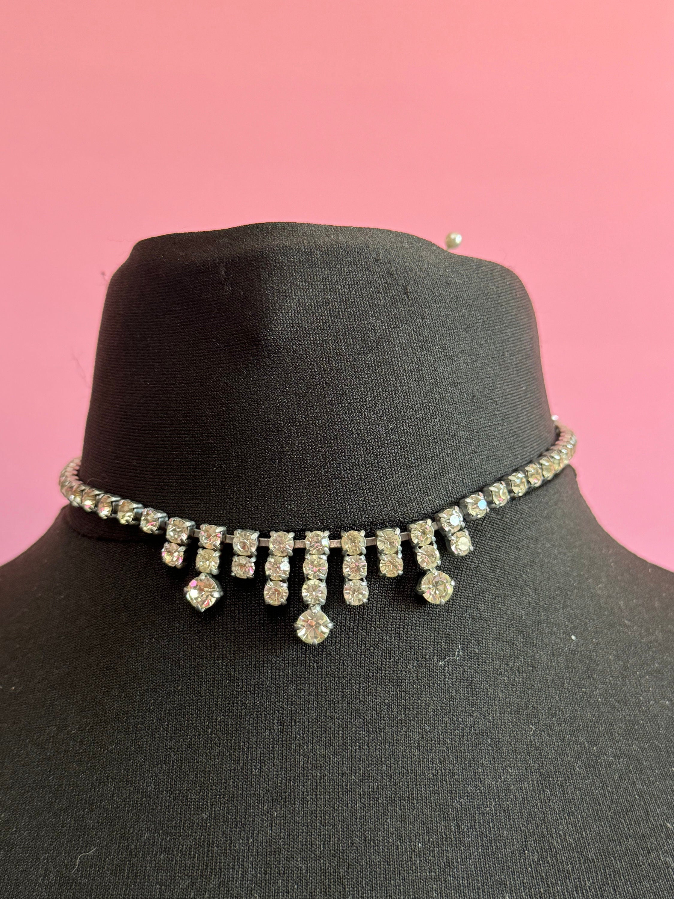 Petite 39.5cm silver Clear glass Diamanté rhinestone paste cocktail necklace
