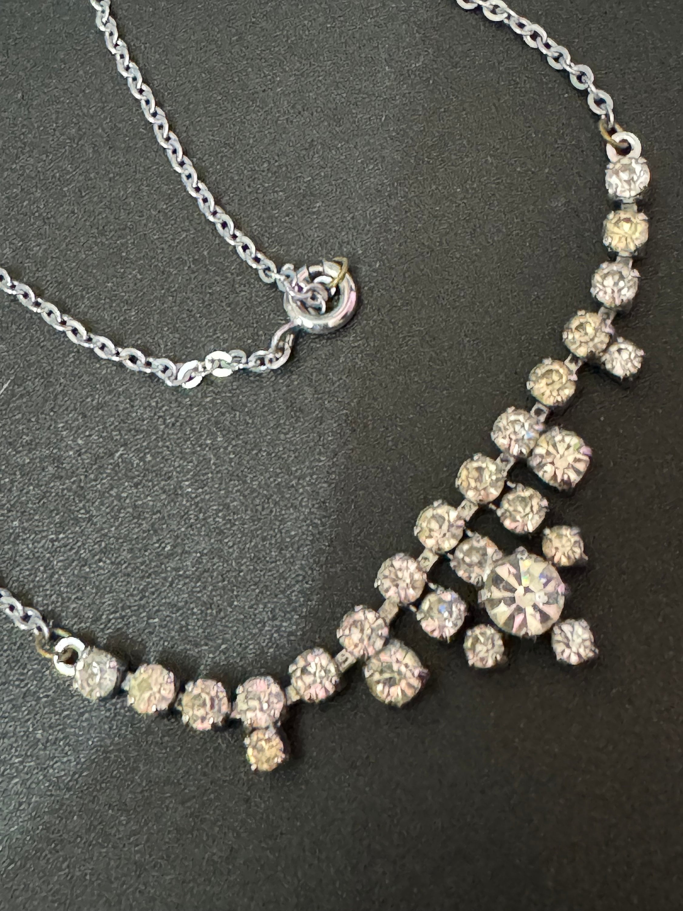 Petite 40cm silver Clear glass Diamanté rhinestone paste chain link cocktail necklace