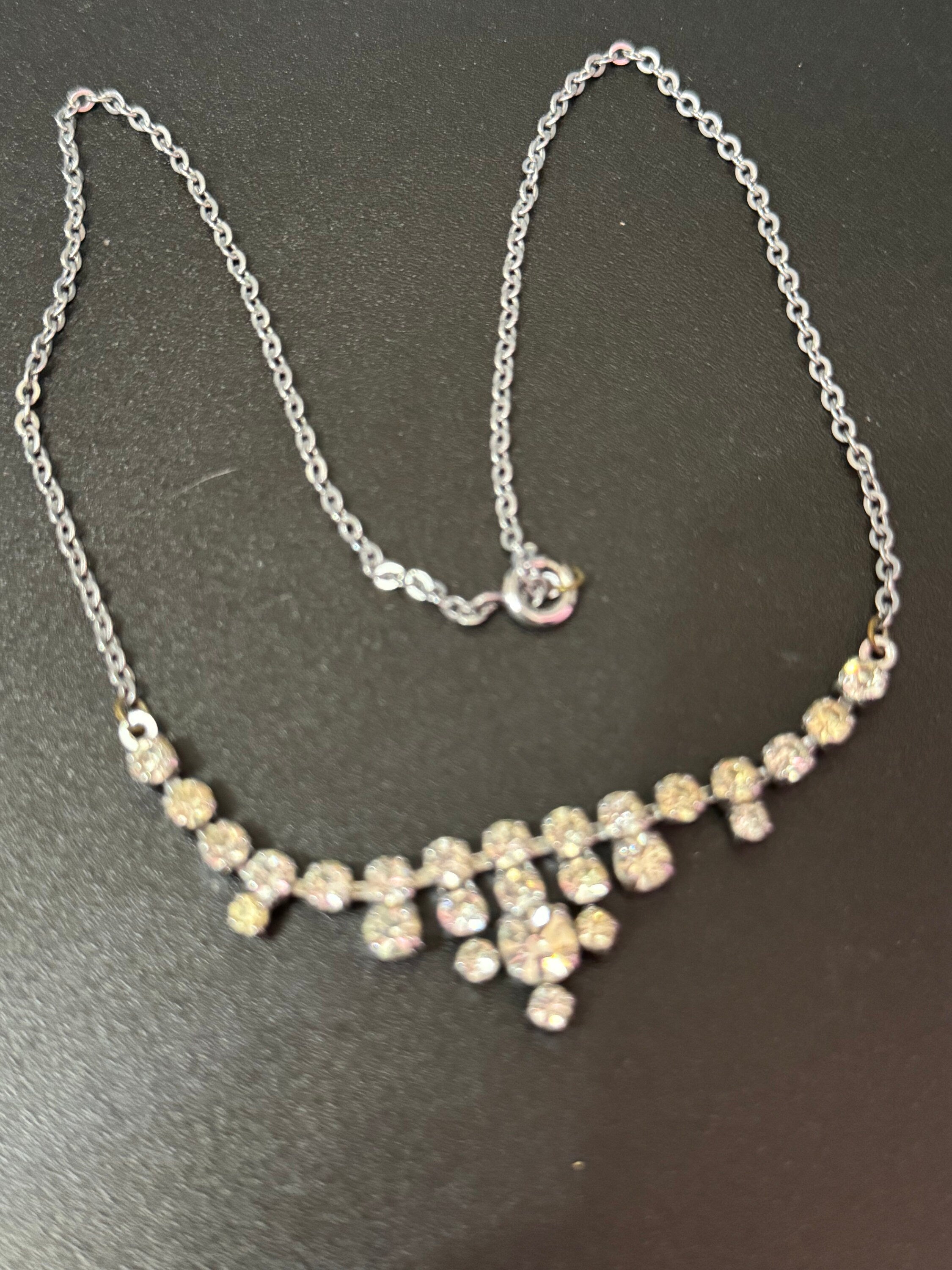 Petite 40cm silver Clear glass Diamanté rhinestone paste chain link cocktail necklace