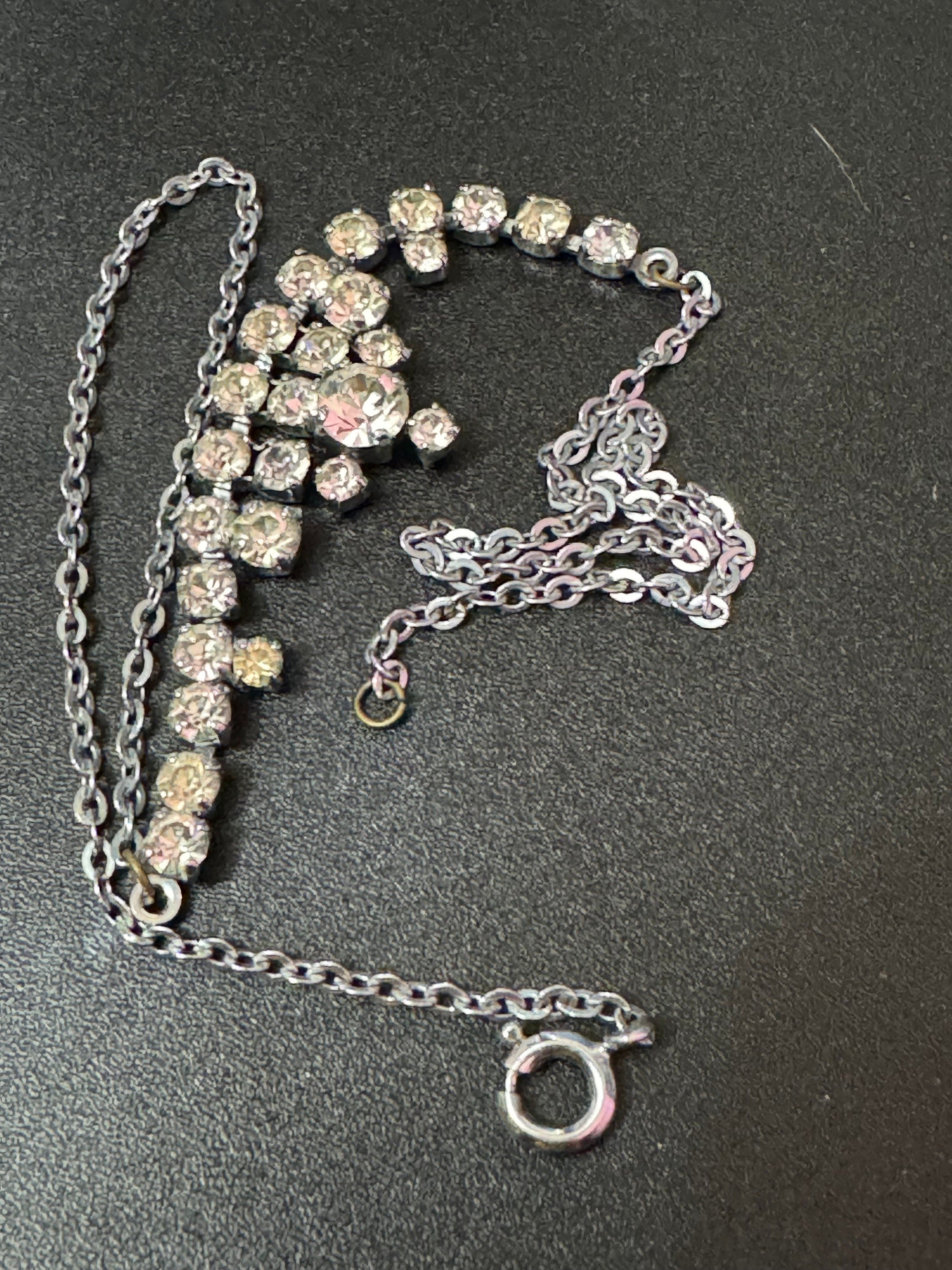 Petite 40cm silver Clear glass Diamanté rhinestone paste chain link cocktail necklace
