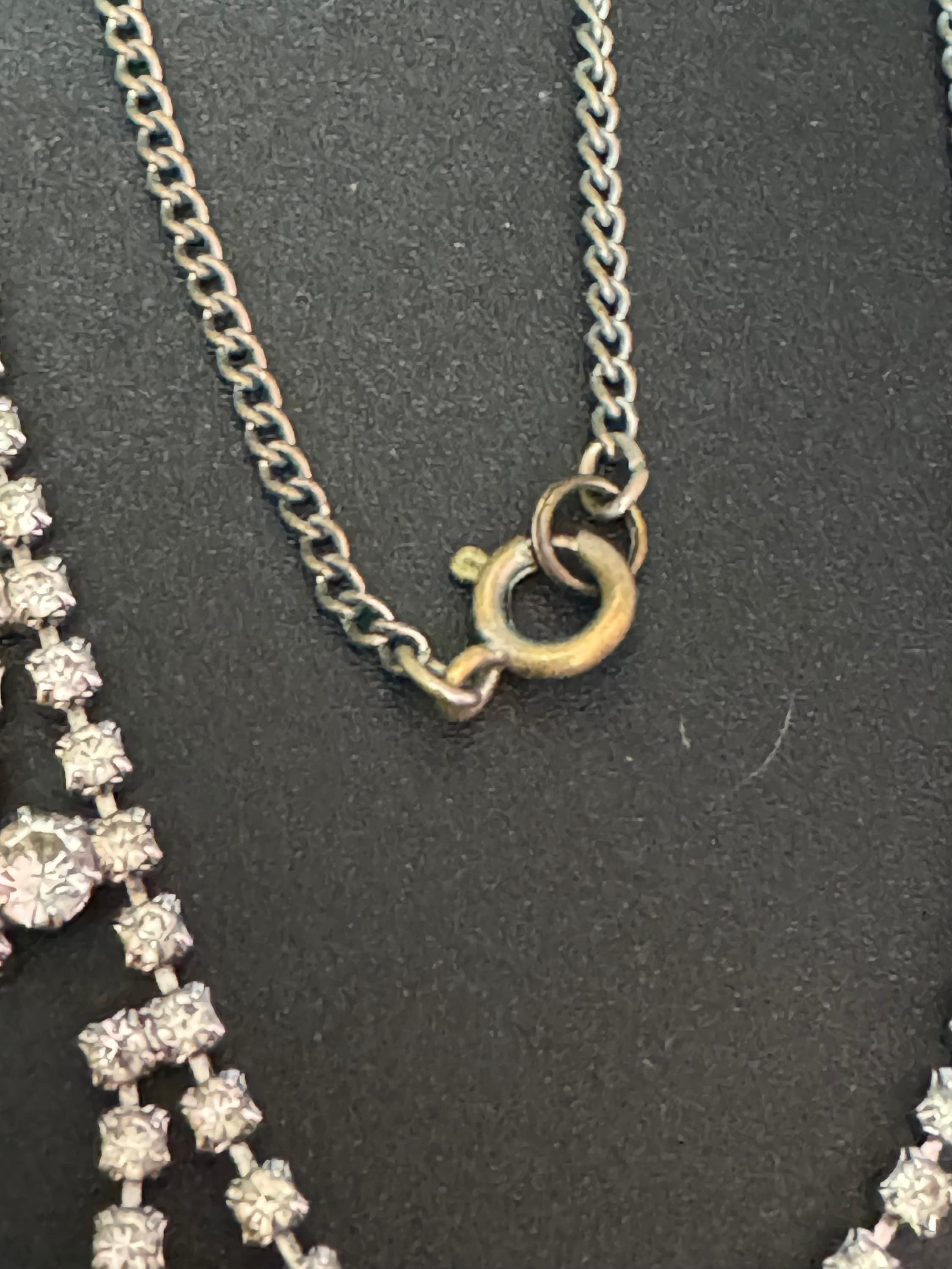 Dainty 44cm silver Clear glass Diamanté rhinestone paste chain link cocktail necklace