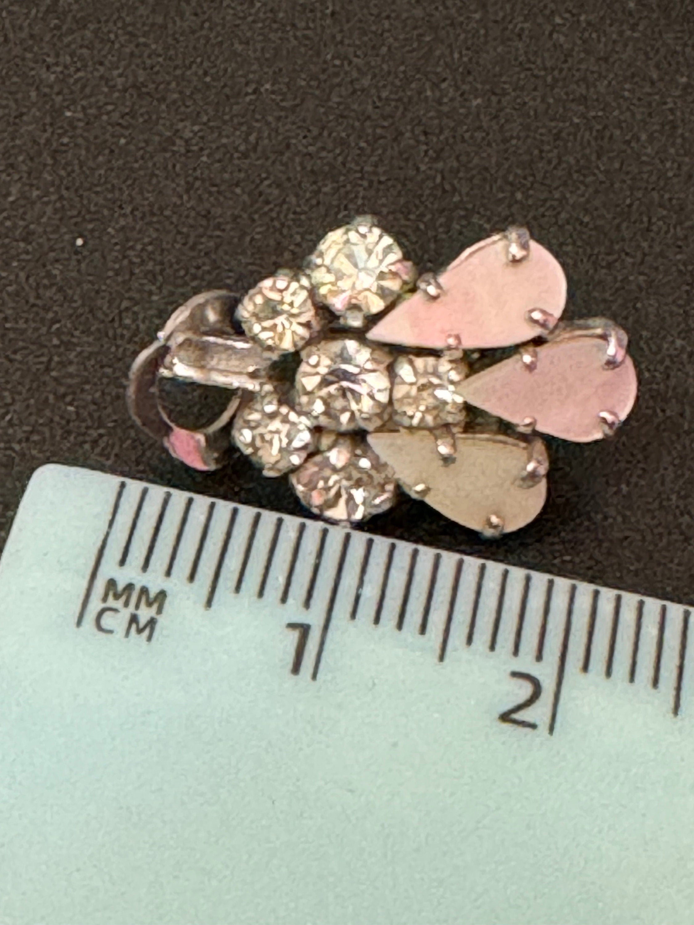 vintage clear Diamanté Rhinestone MOP mother of pearl Clip On stud Earrings mid century