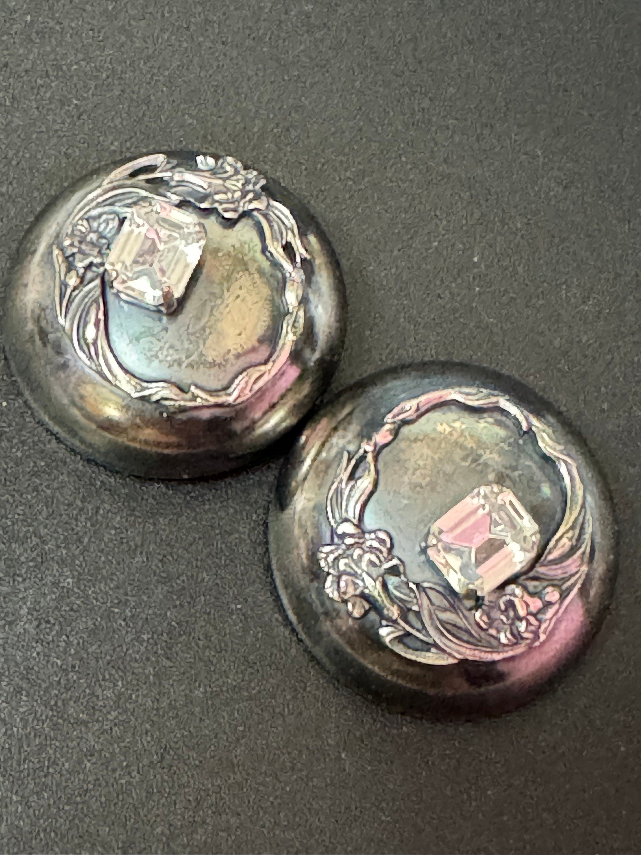 Ermani Bulatti round clear diamanté clip on earrings designer modernist silver tone