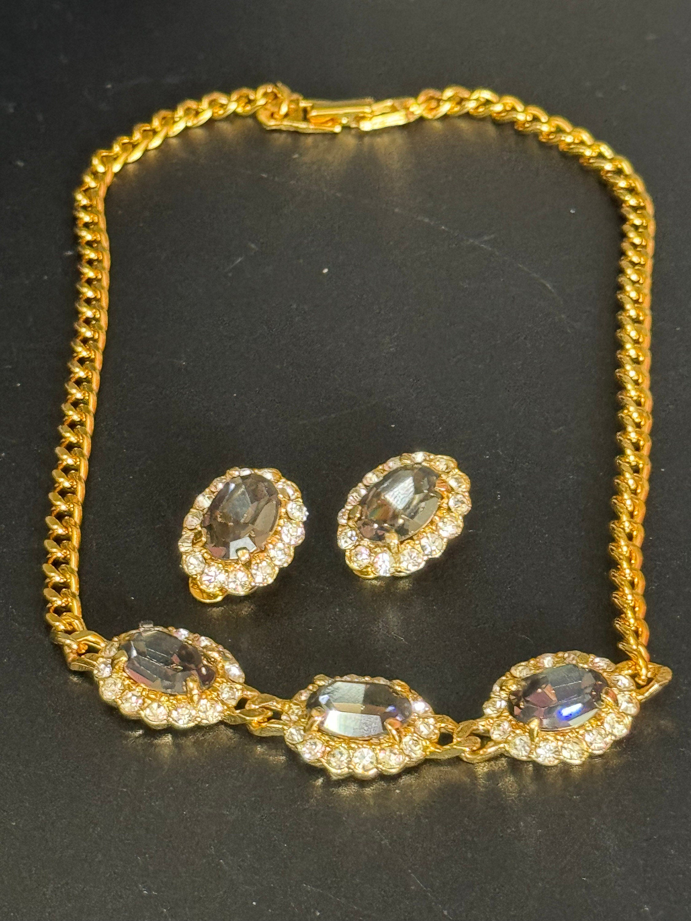 Vintage Swarovski Crystal Necklace & Clip On Earrings Set
