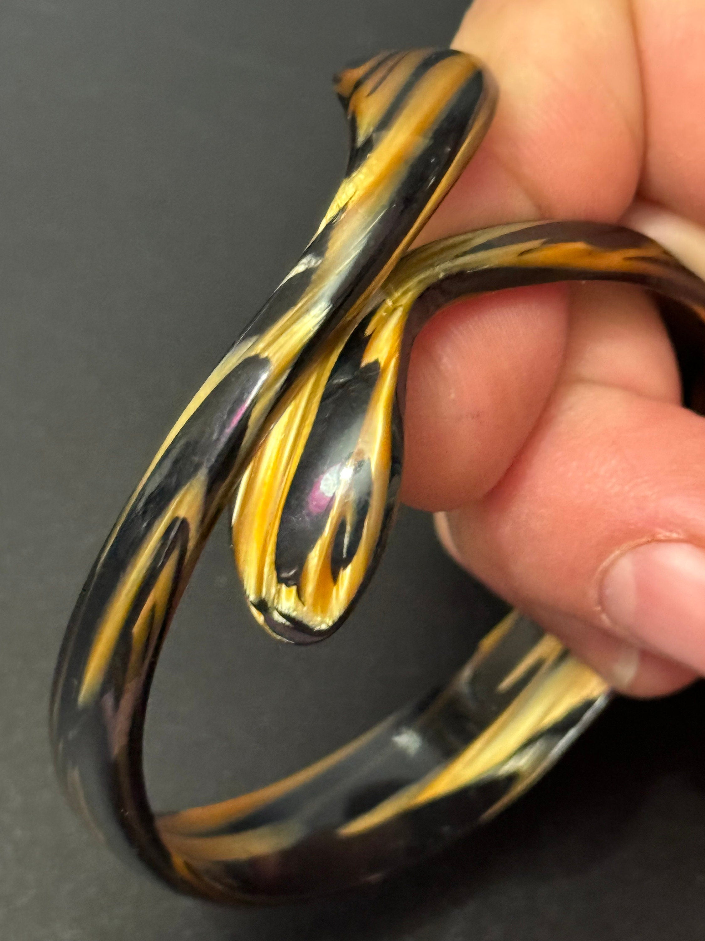 Vintage Art Deco Period beige brown Cream Early Plastic Celluloid SNAKE wrap bangle bracelet