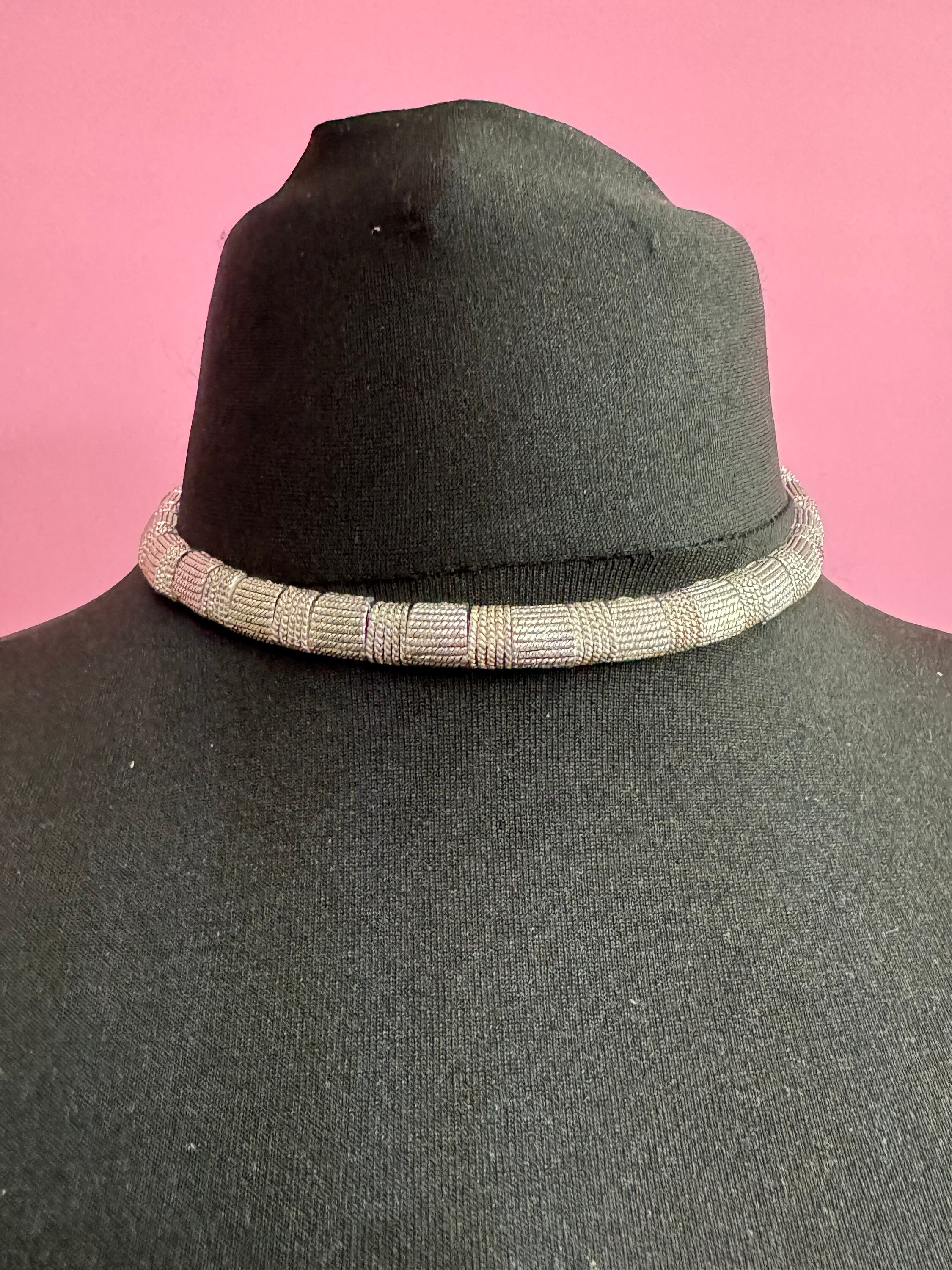 Retro modernist dark silver tone chain Link necklace 41cm elasticated