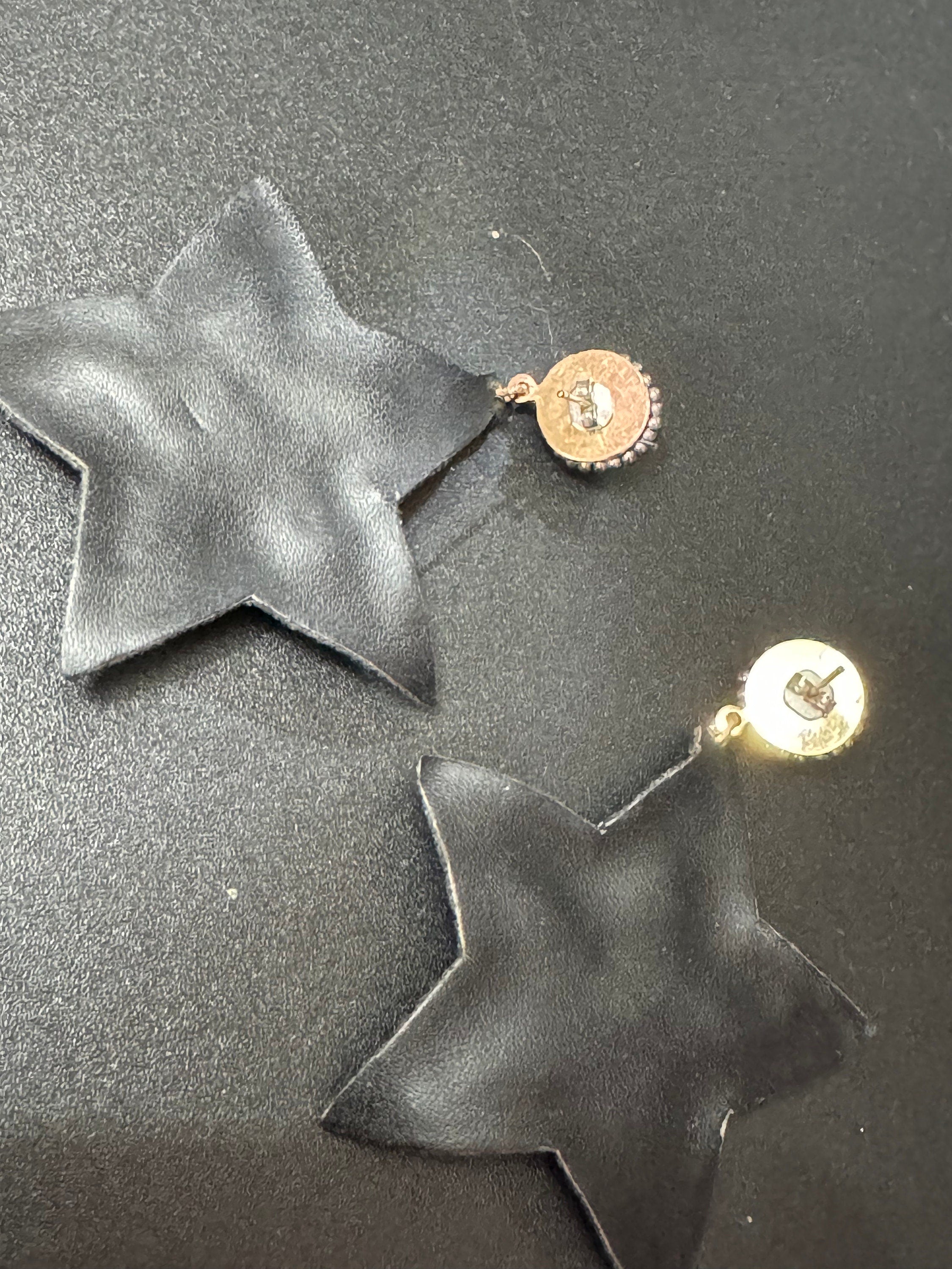 retro black beaded diamanté oversized star earrings pierced ears silver tone 8cm