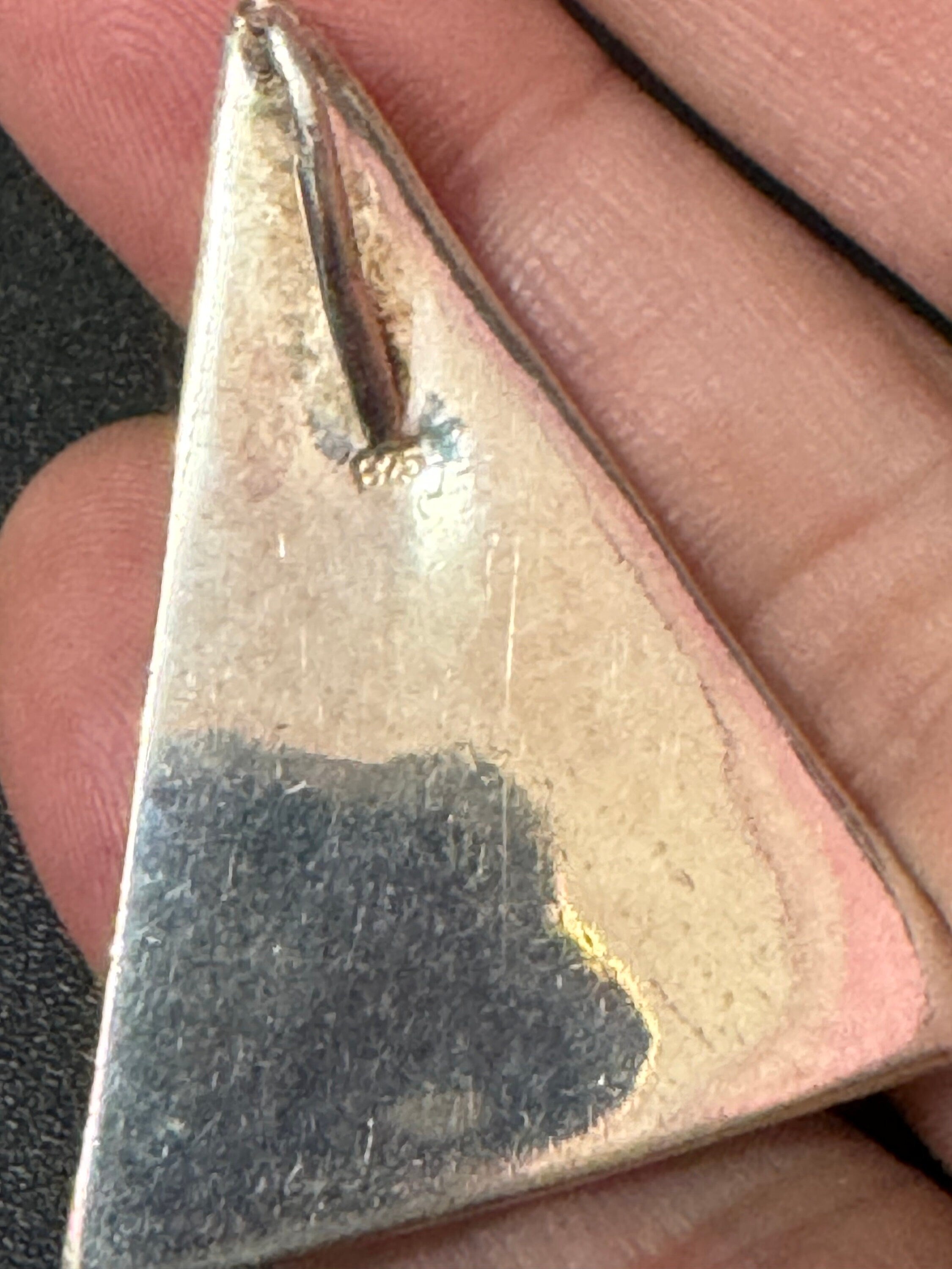Vintage 925 sterling silver triangular abstract Modernist textured pendant 8.6 grams 3.7cm