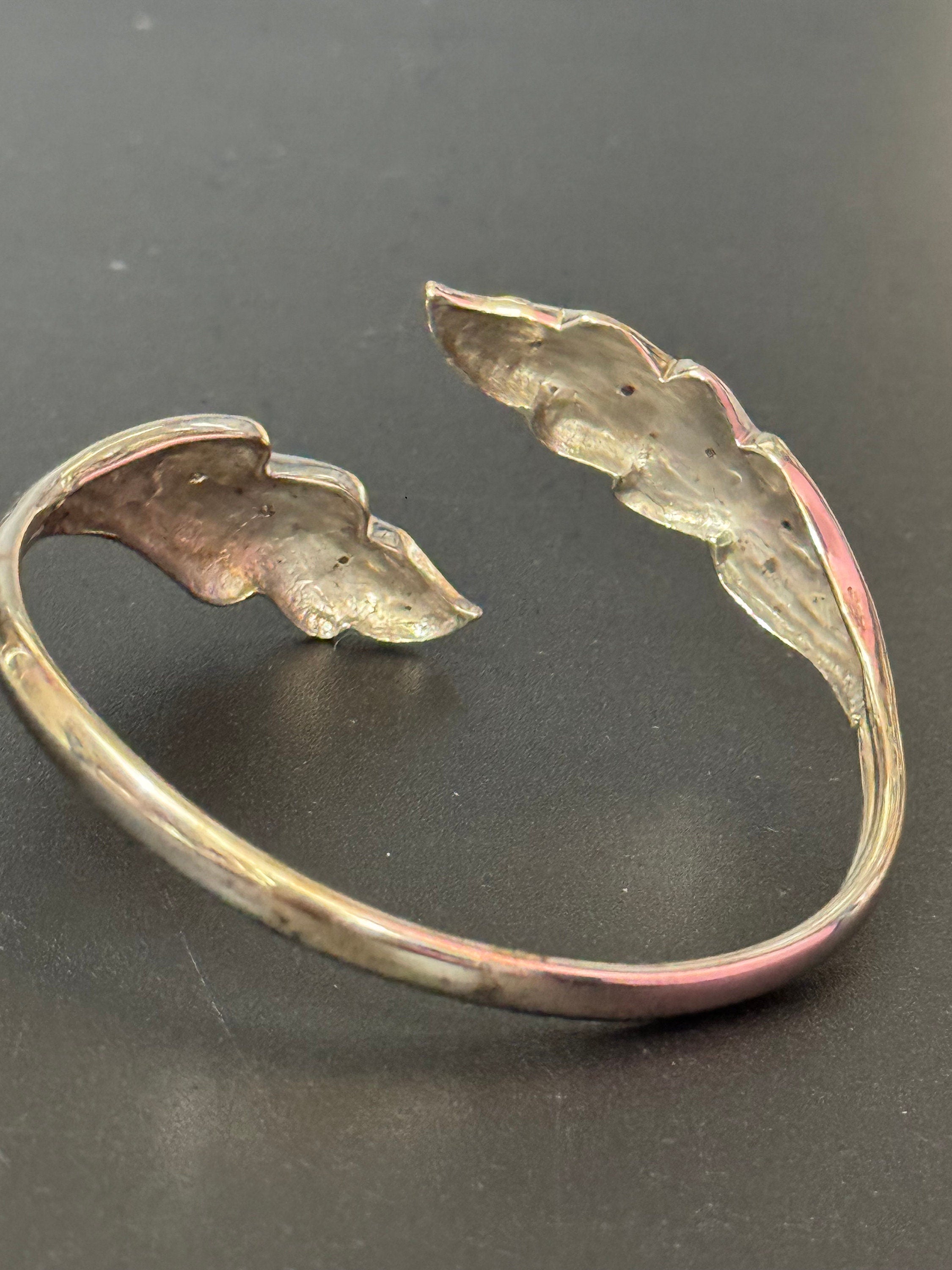 Vintage 925 torque embossed leaf Cuff Bangle Bracelet sterling Silver 20 grams