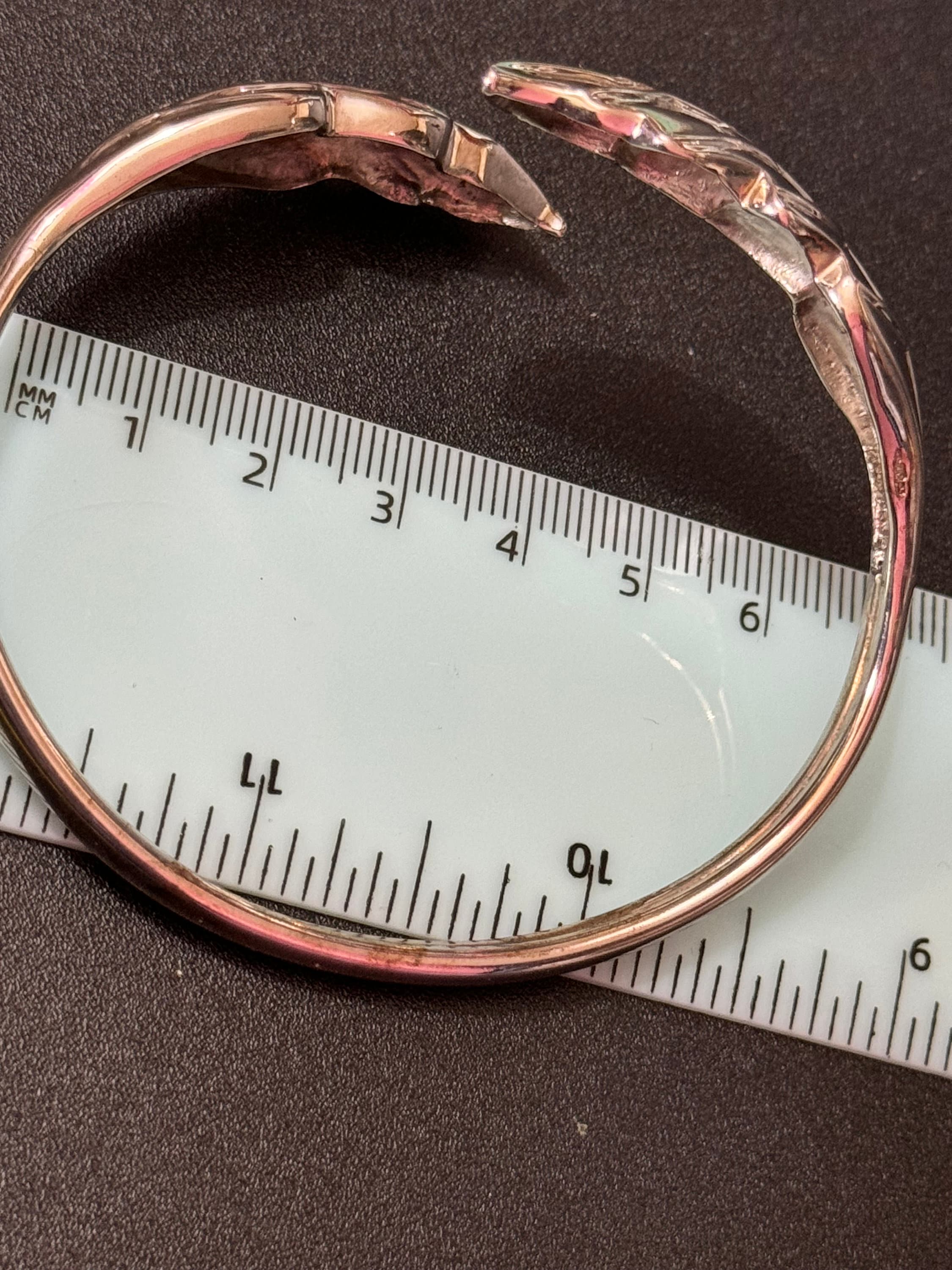 Vintage 925 torque embossed leaf Cuff Bangle Bracelet sterling Silver 20 grams