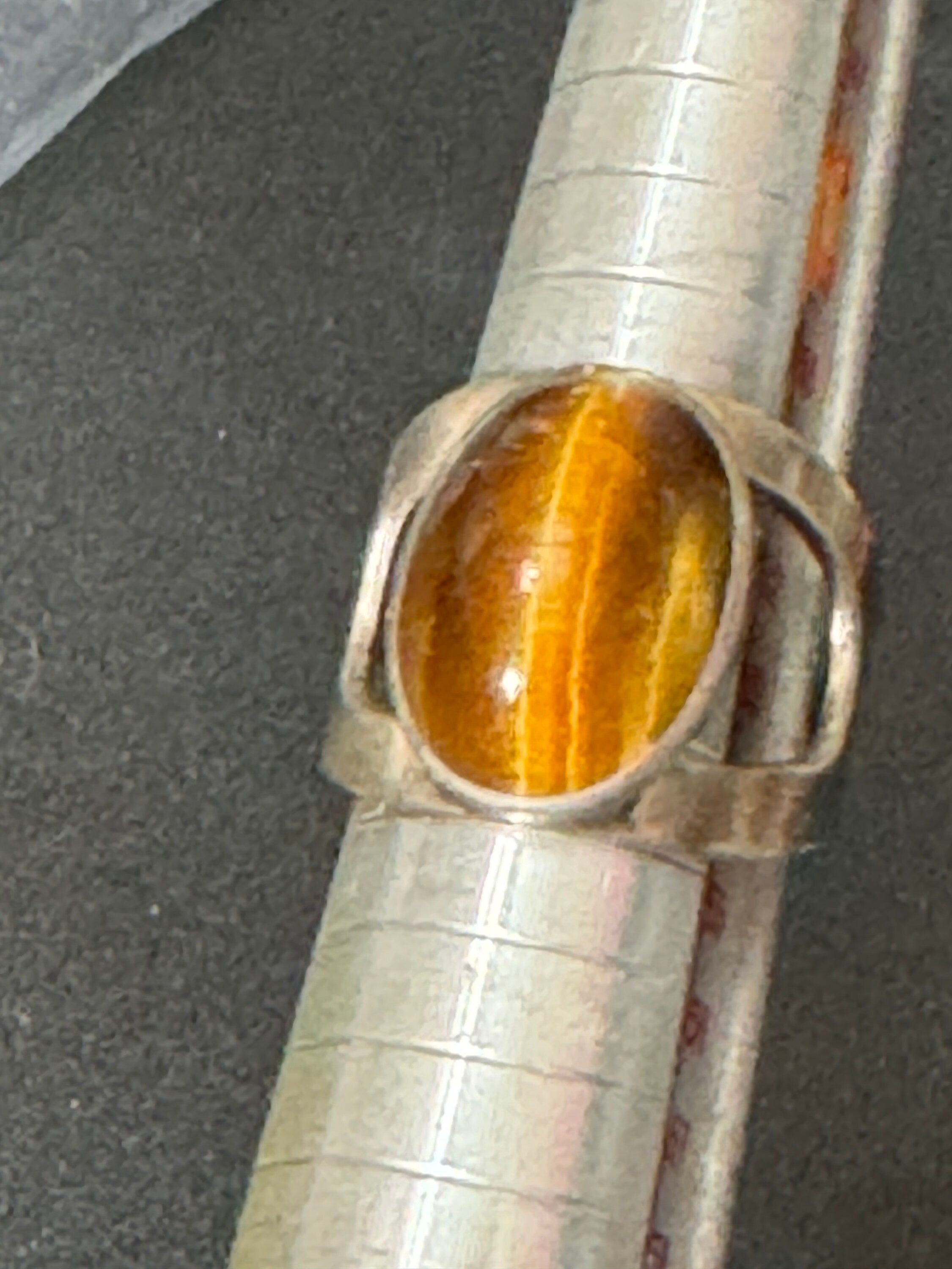 Size m n o p Vintage 925 sterling silver adjustable ring with oval tigers eye gemstone cabochon 1960s