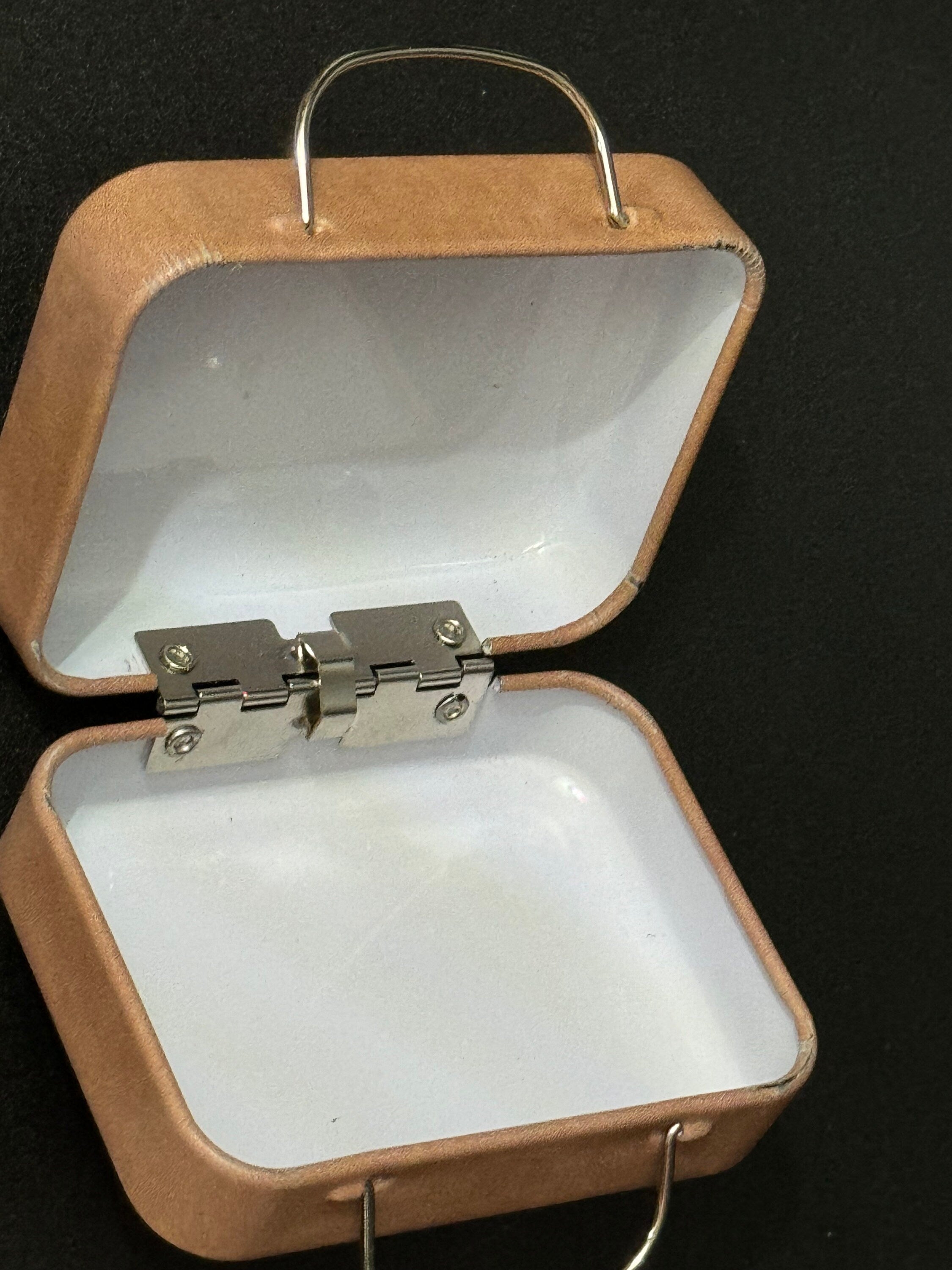 brown metal travel suitcase cake topper decoration tin dolls accessory