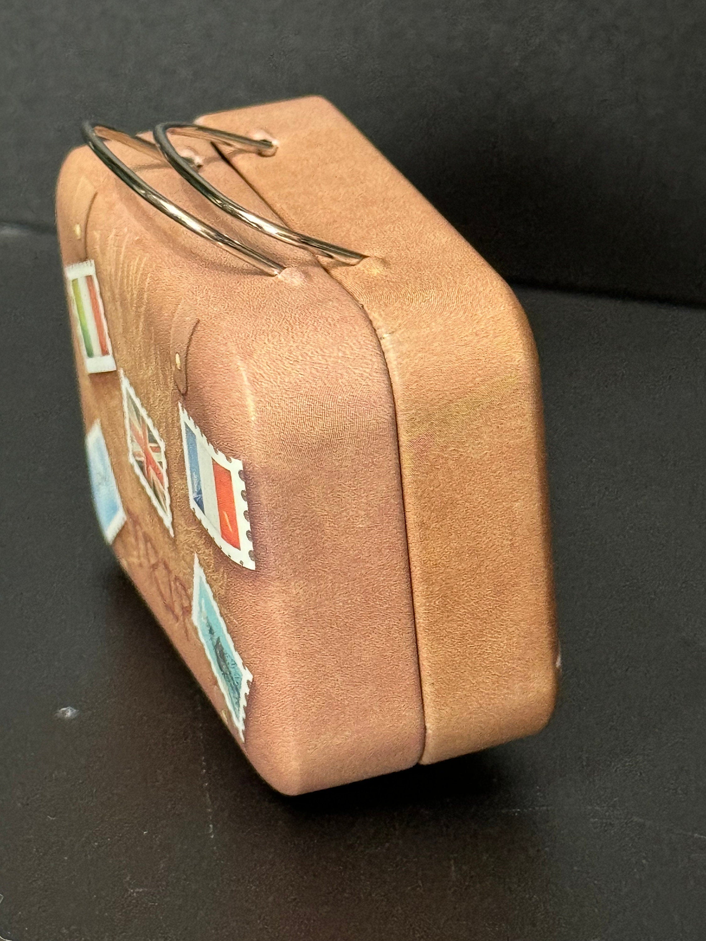 brown metal travel suitcase cake topper decoration tin dolls accessory