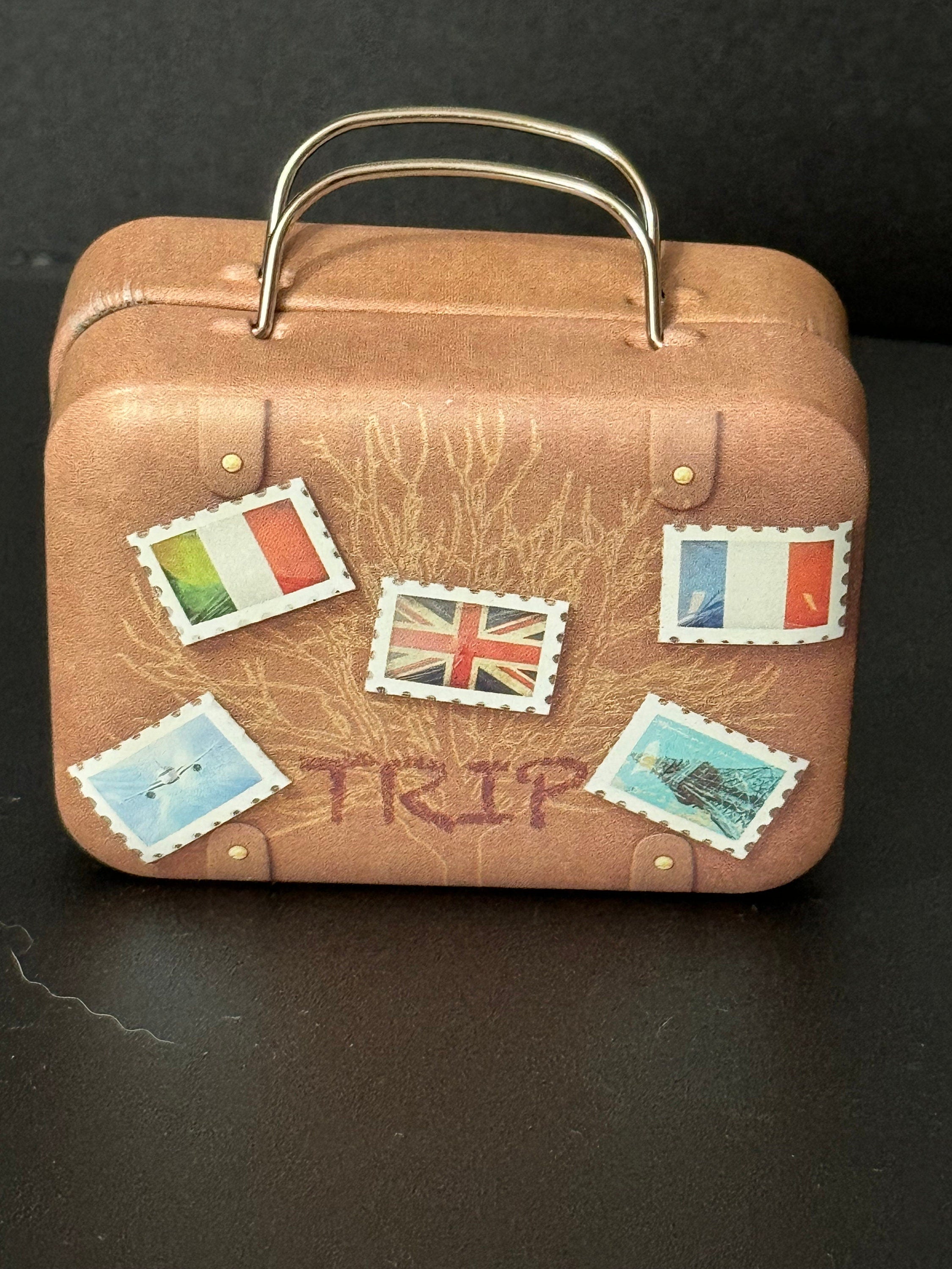 brown metal travel suitcase cake topper decoration tin dolls accessory