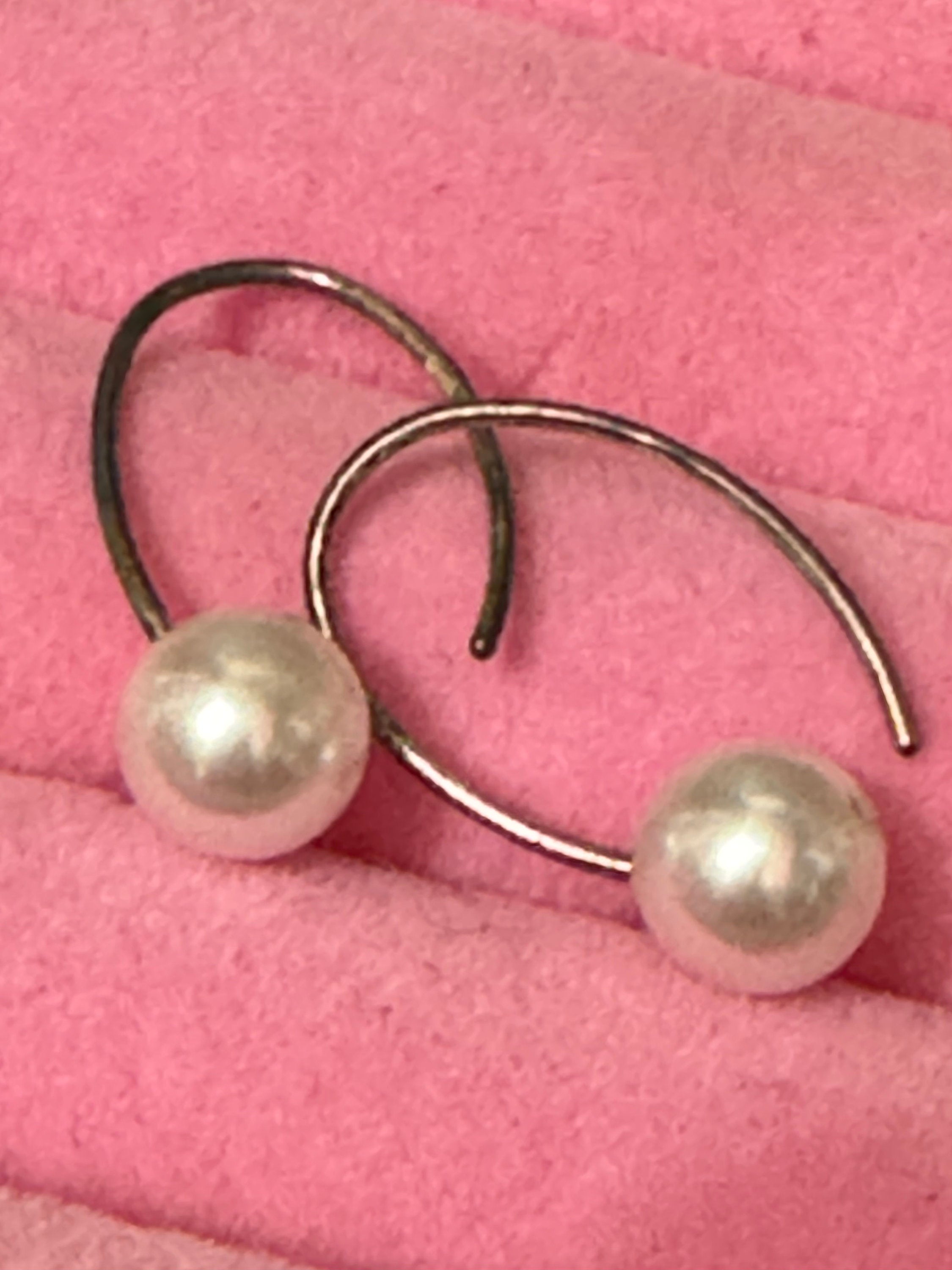 925 Sterling silver faux  pearl small hoop hook stud earrings