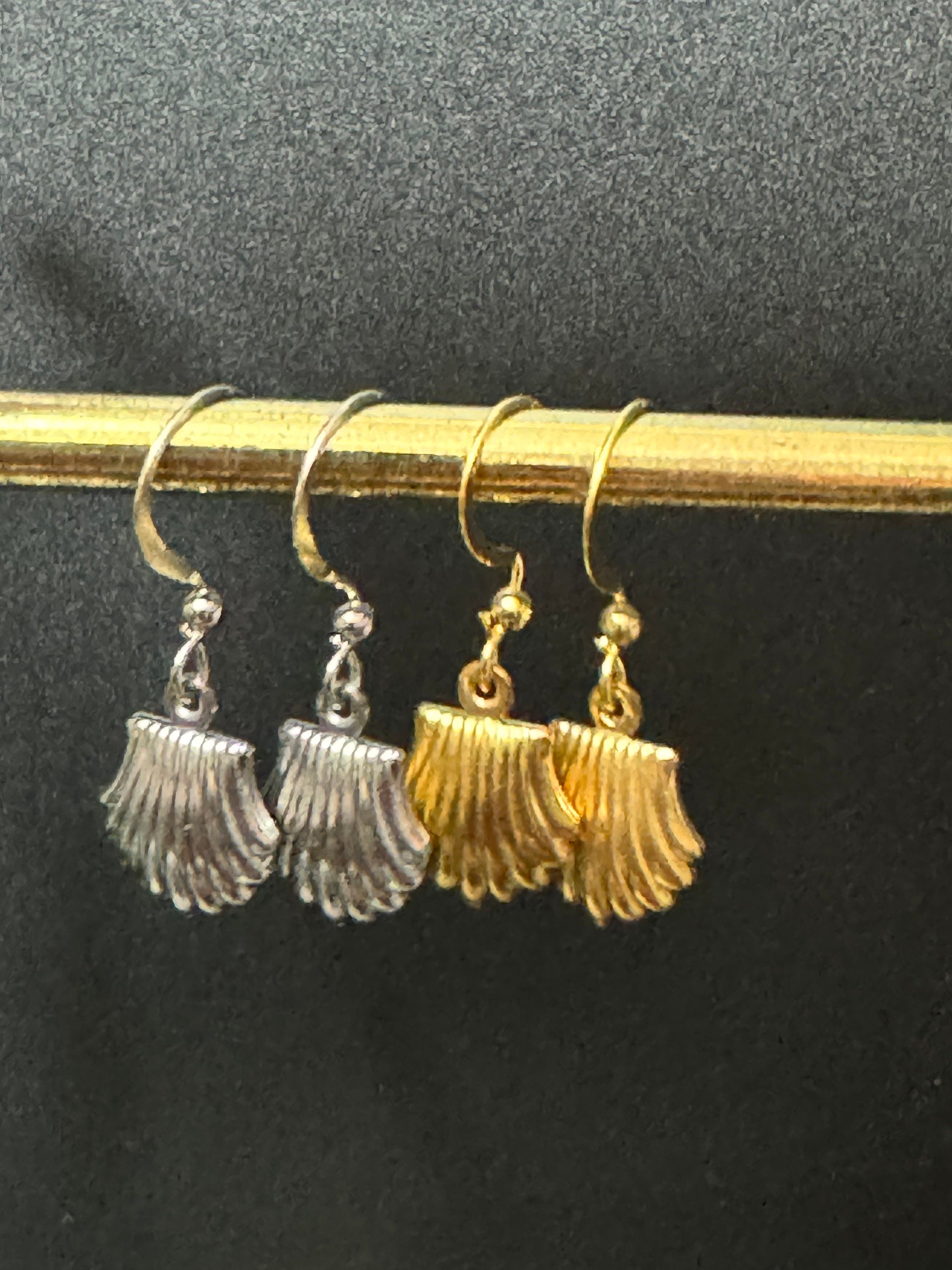 Gold or silver tone small clam shell drop earrings pierced ears select colour choice