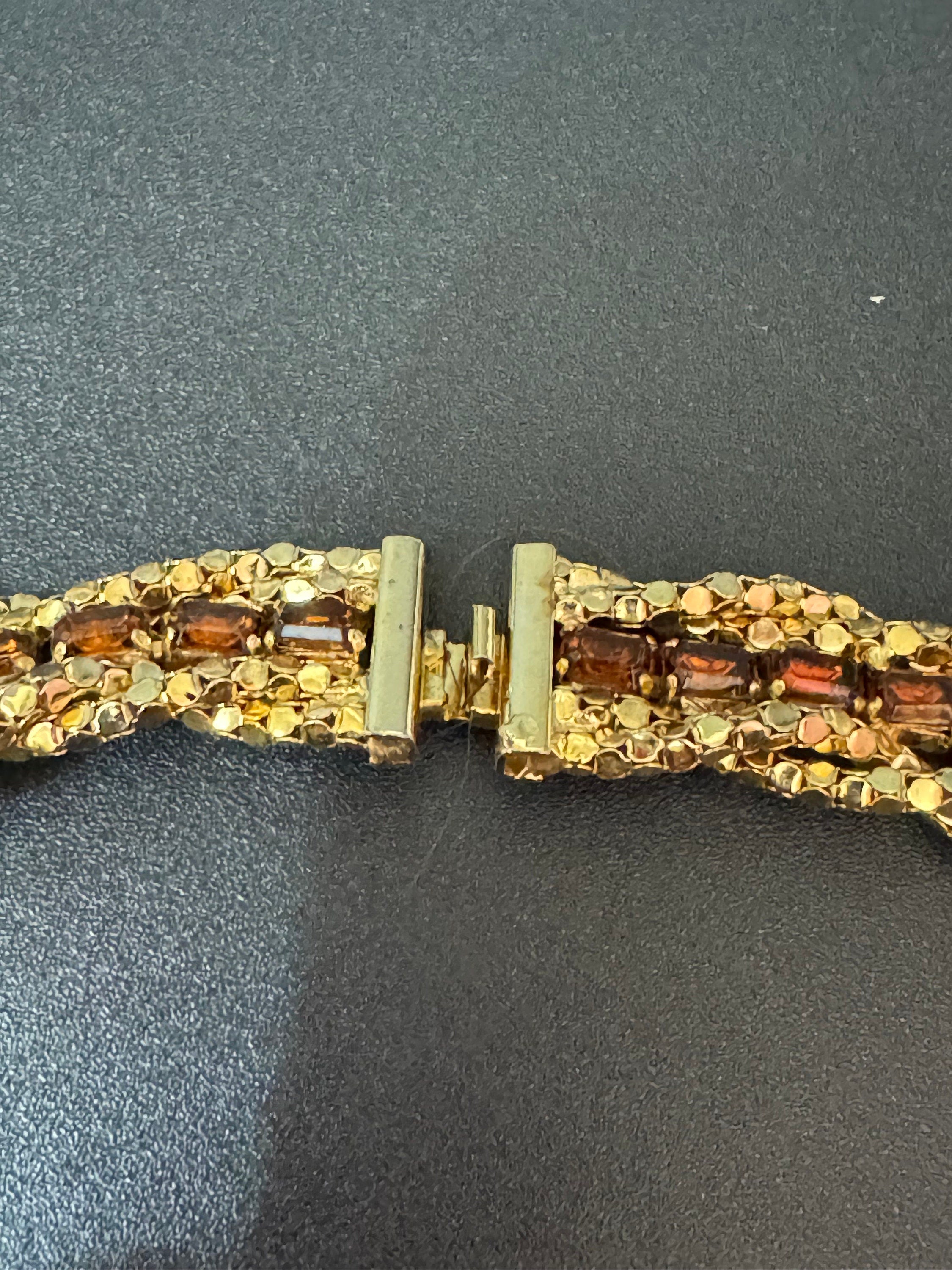 Vintage gold tone cognac brown glass diamanté paste mesh choker necklace 41cm fixed length