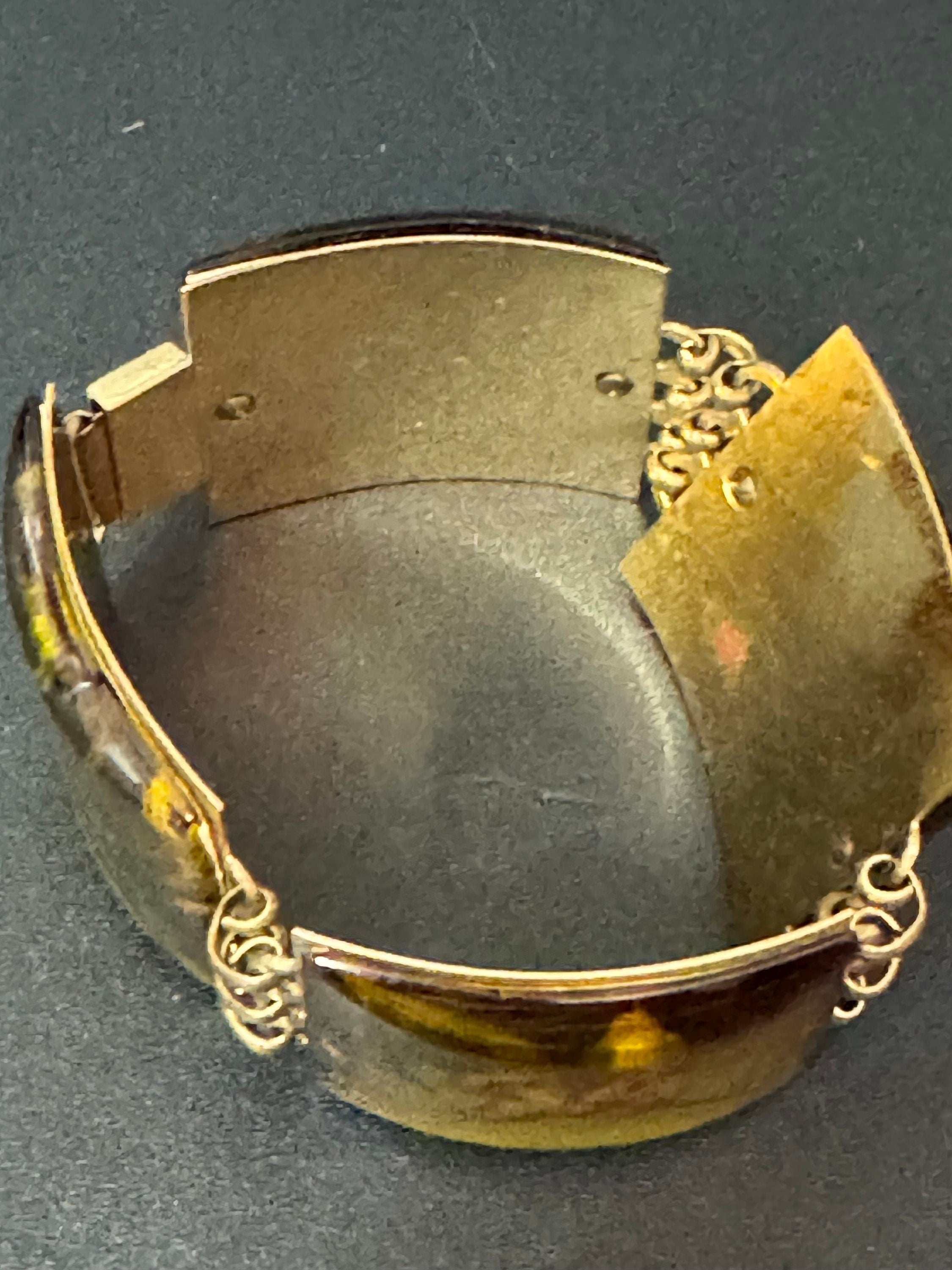 Vintage reverse carved lucite Chinese early plastic panel link bracelet 1940s 1950s