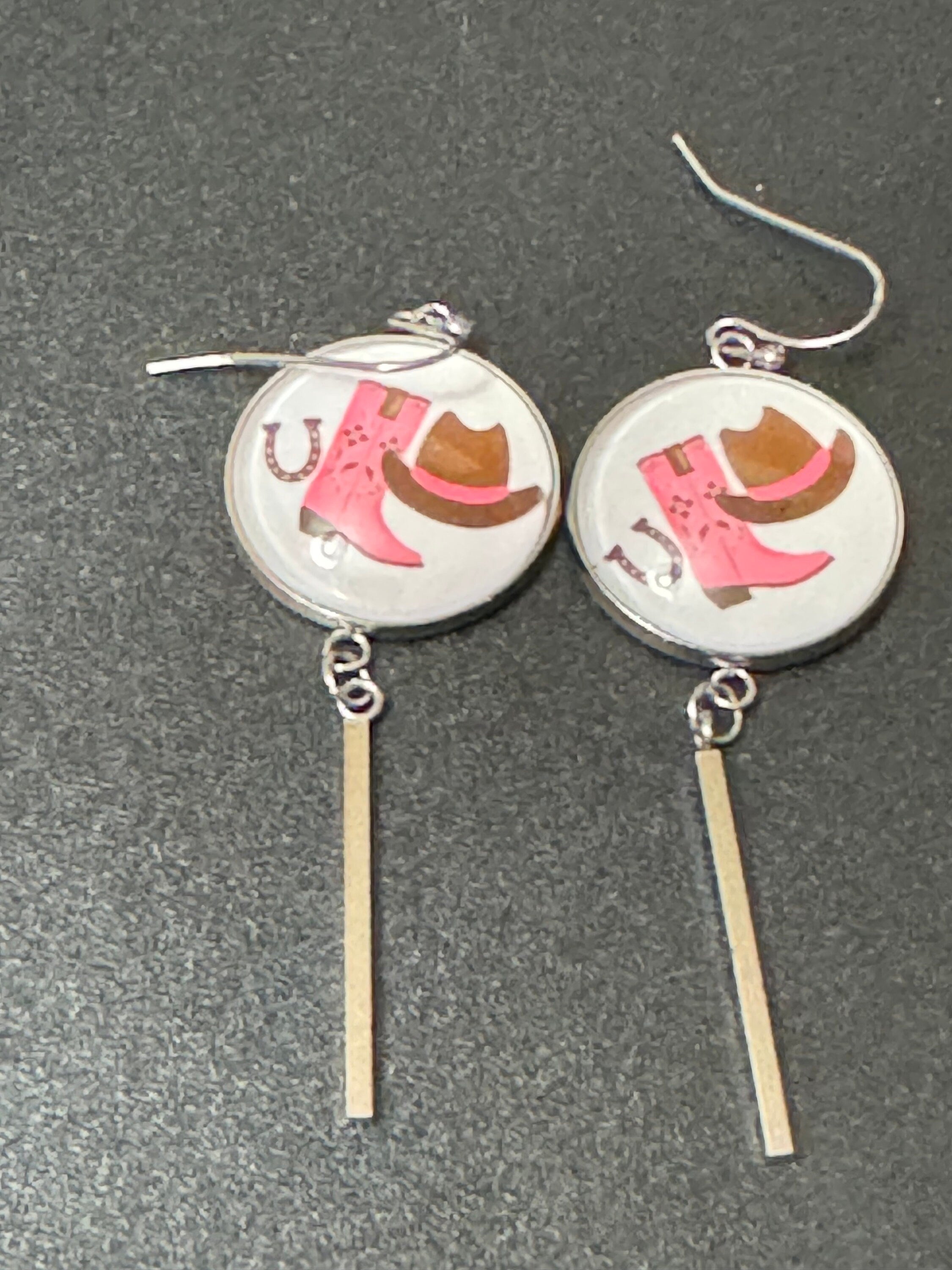 Cowgirl Earrings: Pink Boots Hat, Stainless Steel swifty Earrings