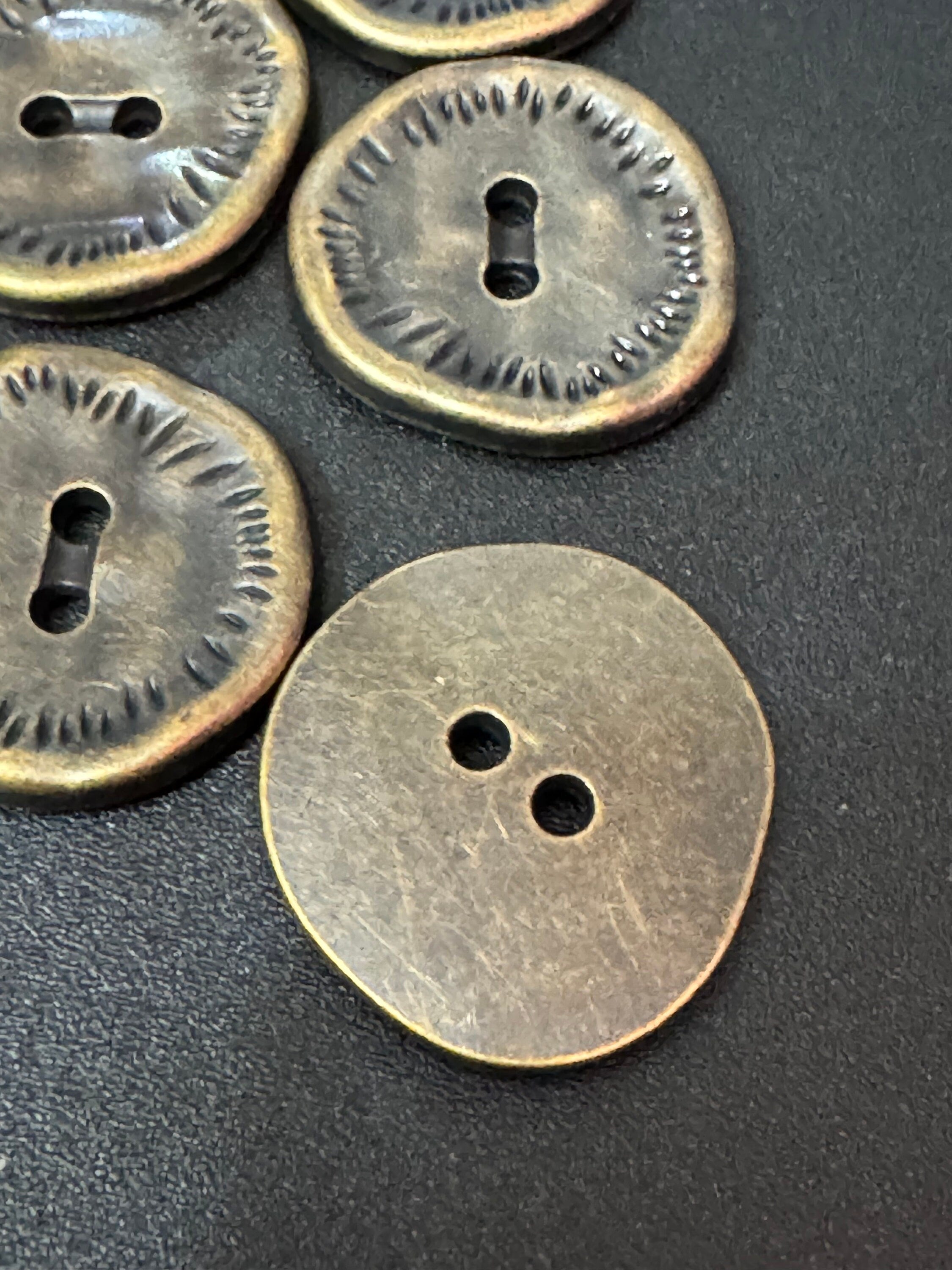 5 x 25mm antiqued bronze  tone round irregular textured coat buttons weighty