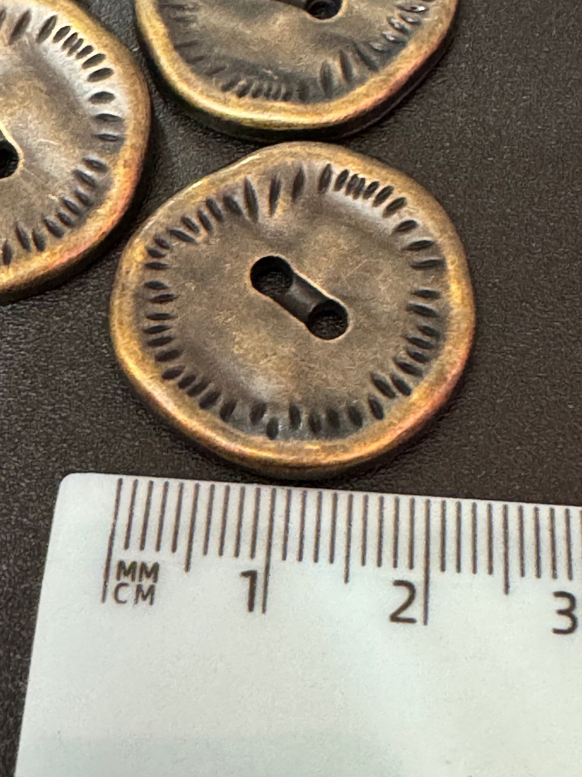5 x 25mm antiqued bronze  tone round irregular textured coat buttons weighty